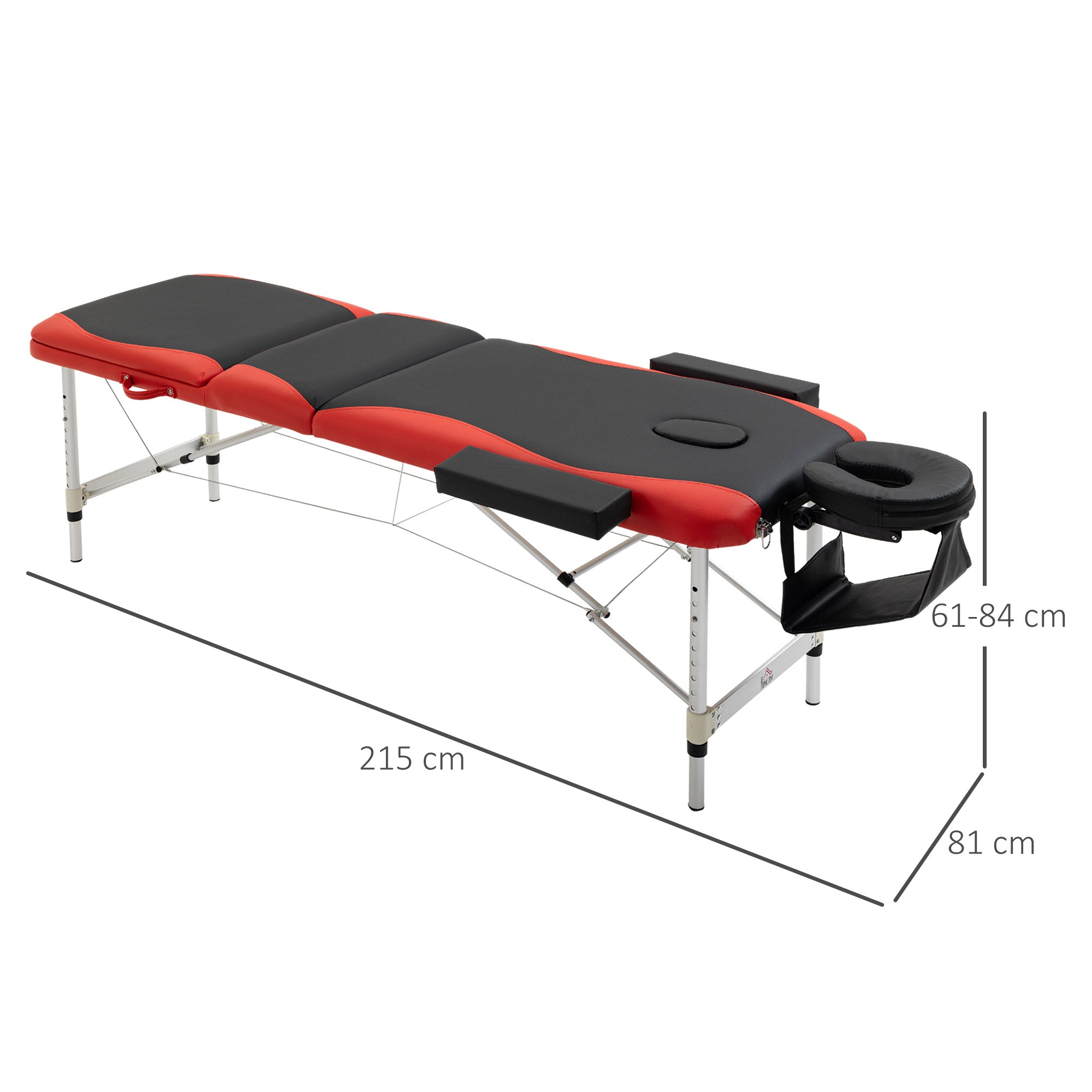 HOMCOM Massageliegen klappbar Kosmetikliegen höhenverstellbarer Massagetisch Massagebett Aluminium Schaumstoff Kunststoff Schwarz+Rot 215 x 81 x 61-84 cm