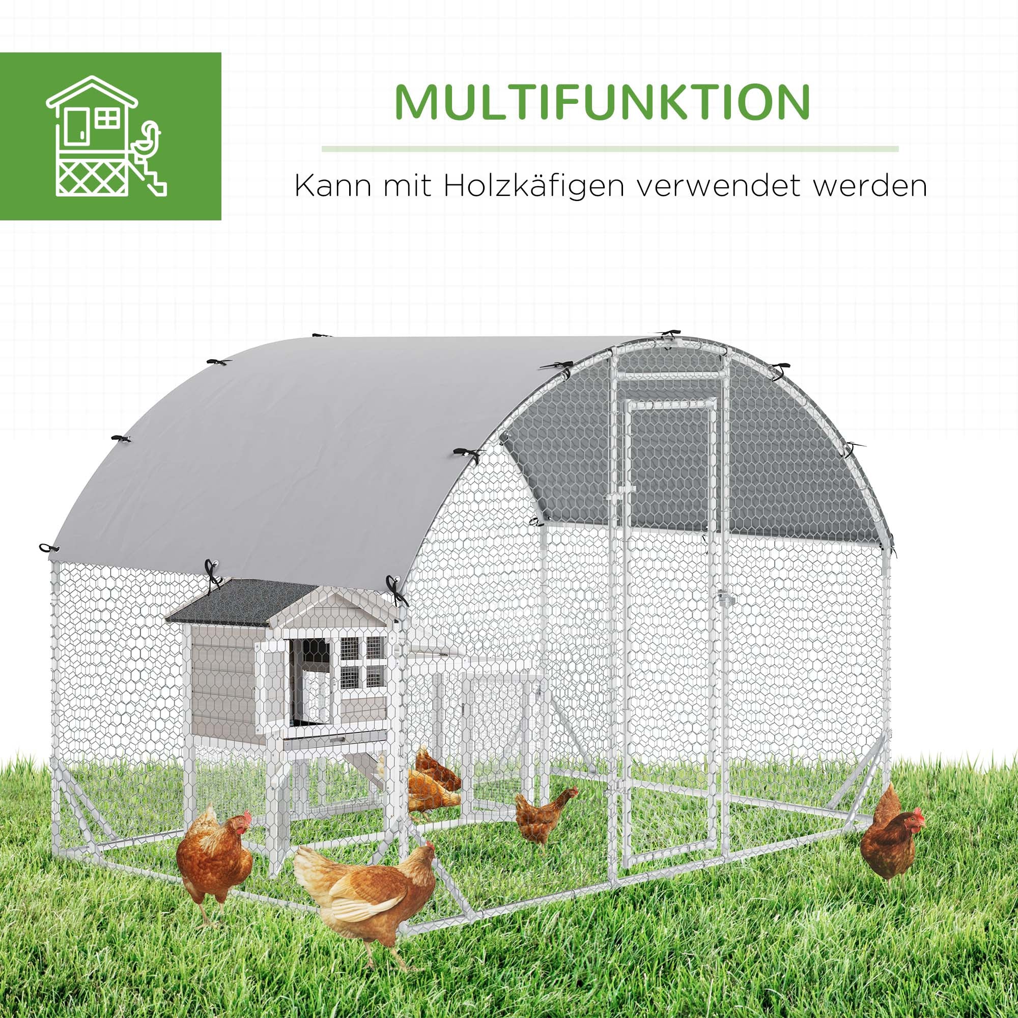 PawHut Gehege für Kleintiere, Outdoor-Freilaufgehege für Hühner, Kaninchen, Enten, stabile Konstruktion, Stahl und Oxford-Stoff