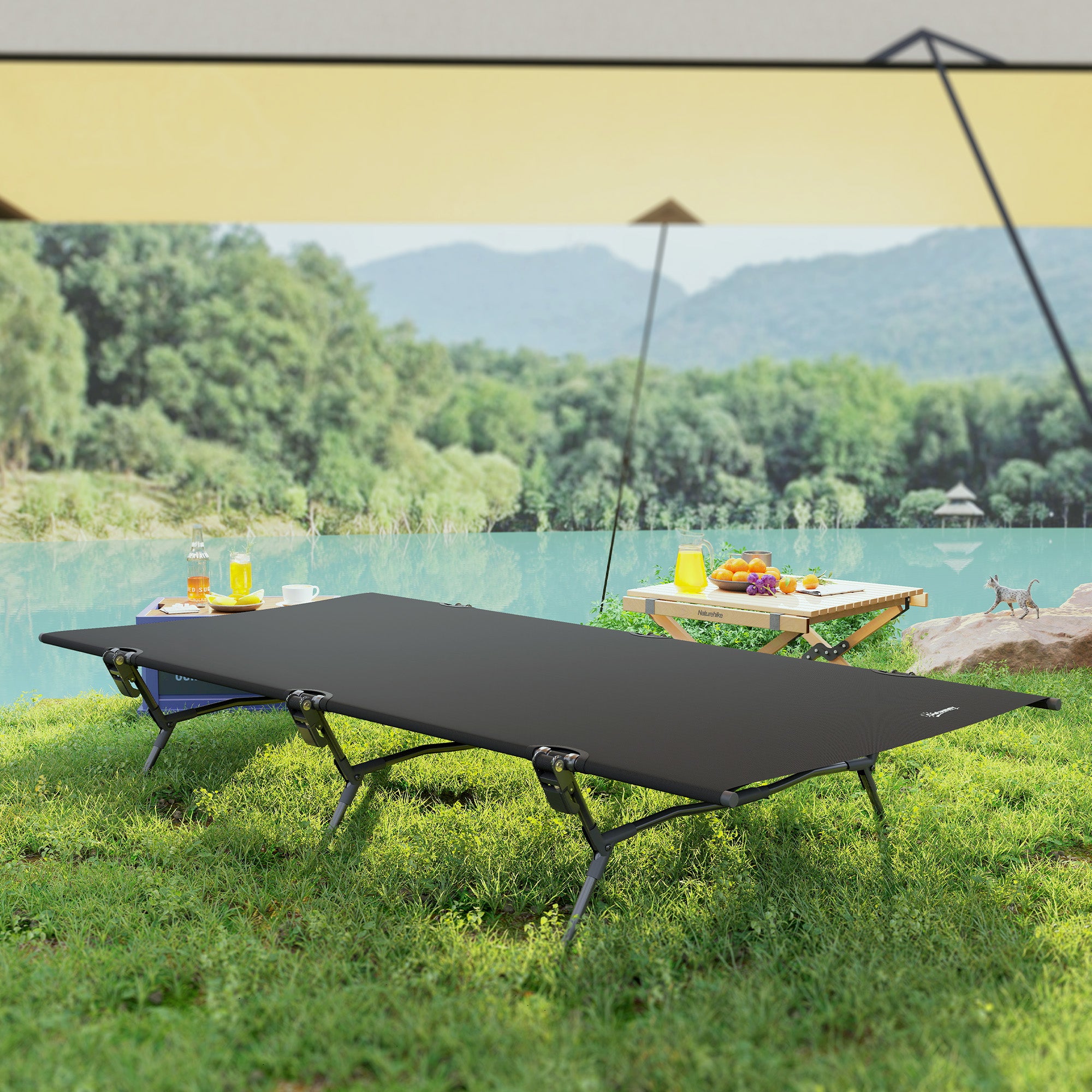 Outsunny Feldbett faltbar Campingbett mit Tragetasche 200 x 100 x 36 cm bis 120 kg Extra Breit Schwarz