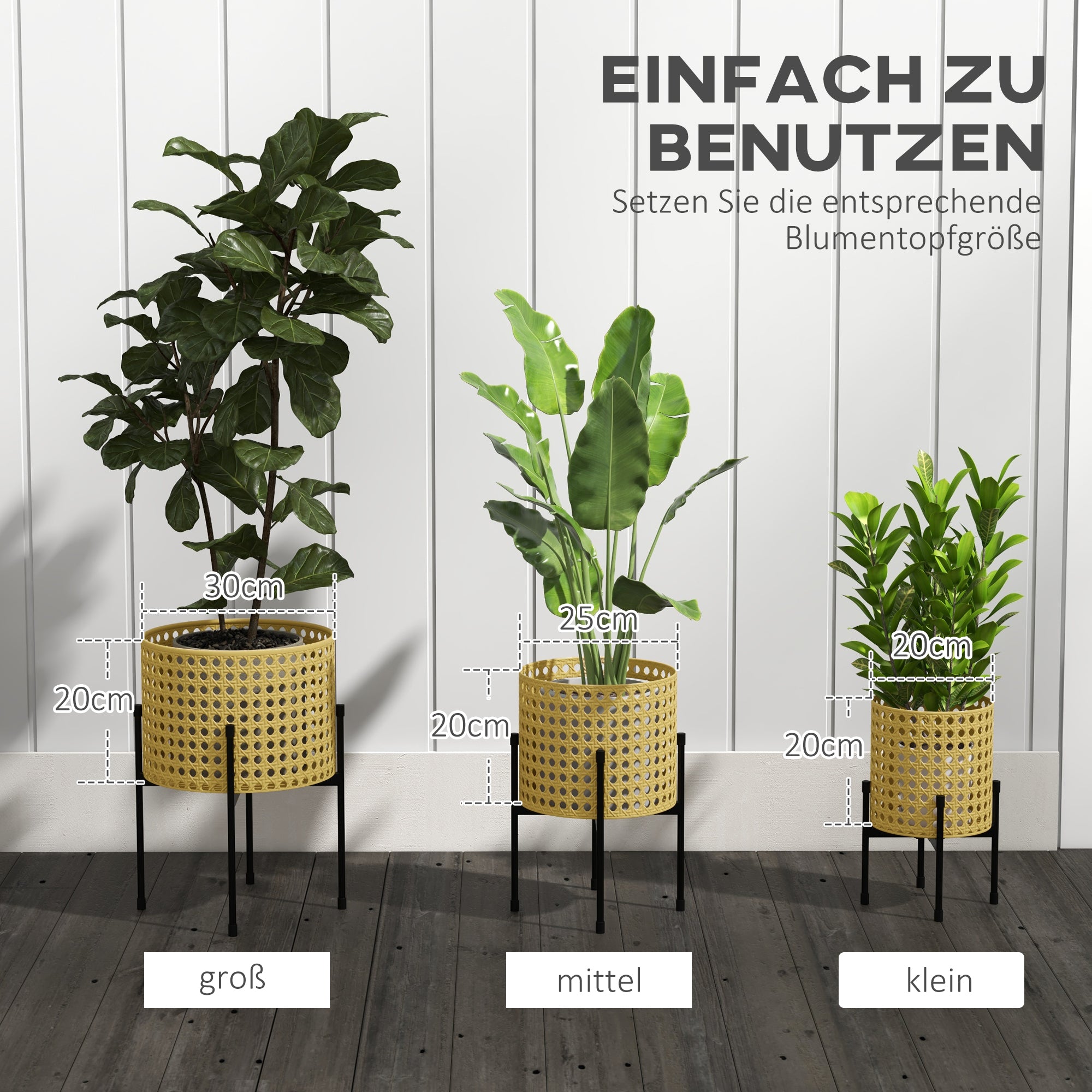 Outsunny Blumenständer, 3er-Set, rostfreies Metallgestell, In- und Outdoor, Schwarz/Gold
