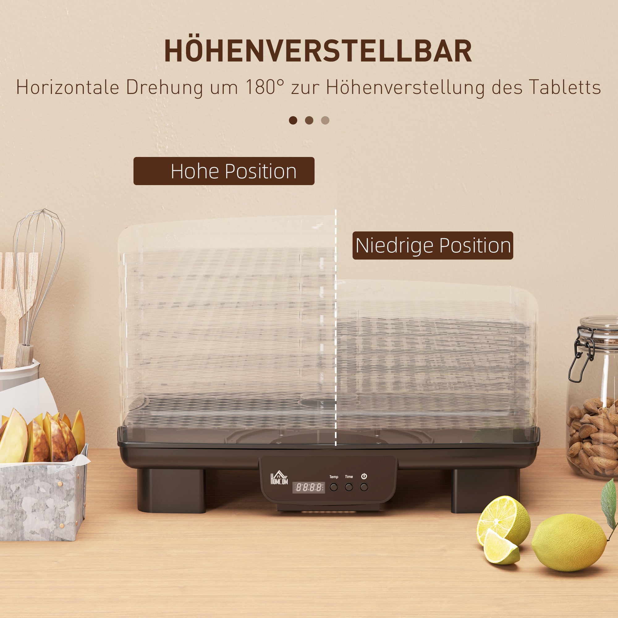 HOMCOM Dörrautomat, 6 Ebenen, Heißluftzirkulation, 40-70℃, 43 x 29,5 x 28 cm, Schwarz
