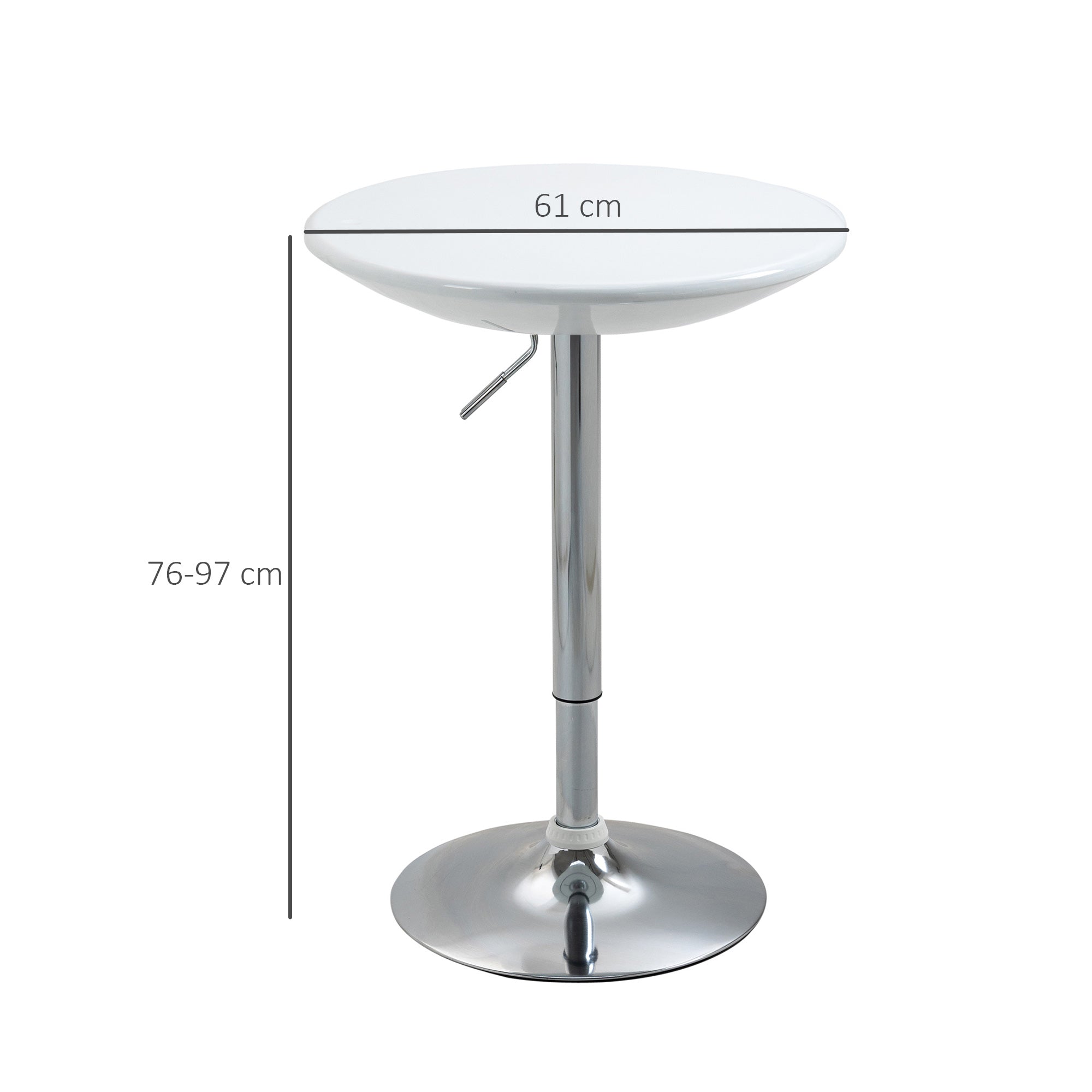 HOMCOM Bartisch moderner Esstisch höhenverstellbarer Bistrotisch Stehtisch Tresentisch Schreibtisch rund Metall ABS-Lackierung Weiß Ø61 x 76-97 cm