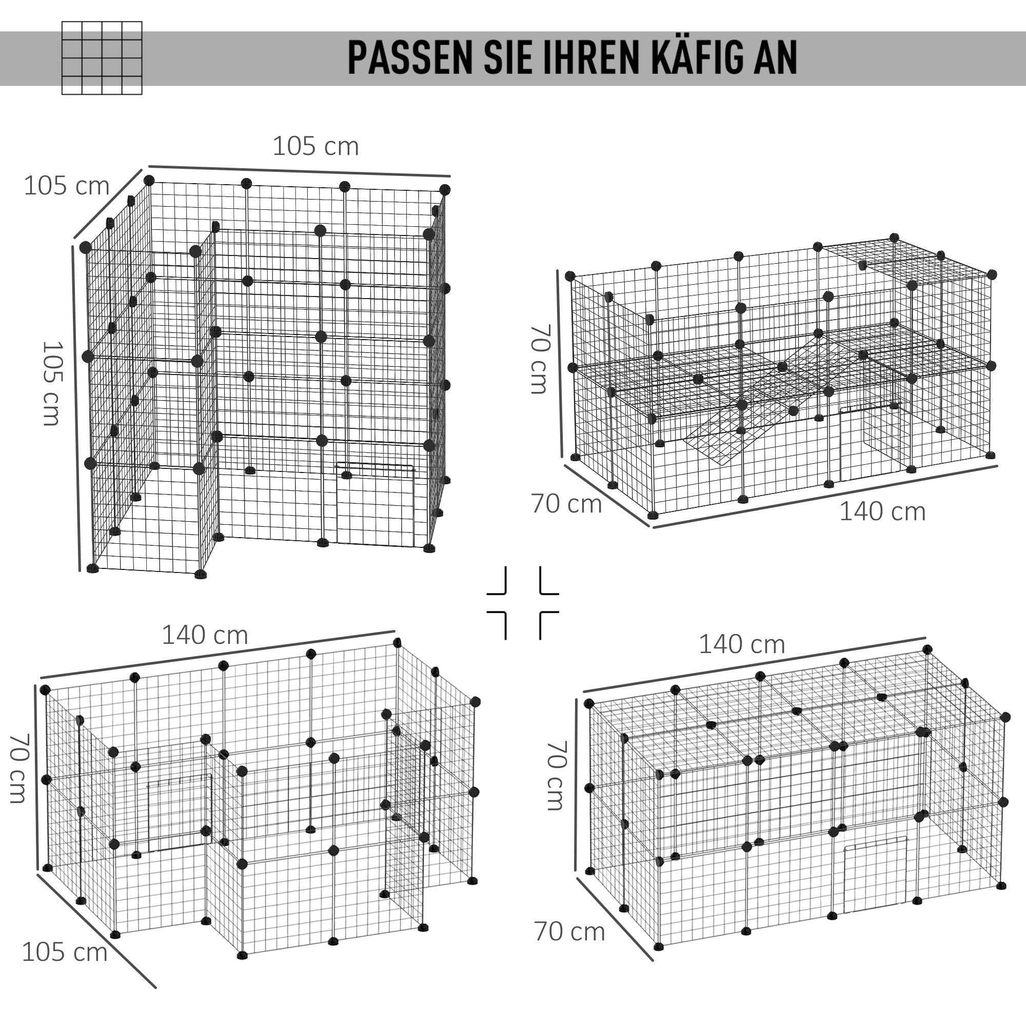 PawHut Freigehege Laufgitter DIY Welpenlaufstall Gittergehege für Kleintier aus Metallgitter Absperrgitter Kleine Haustiere Laufstall für Innen 36 Platten Schwarz 146 x 73 x 73 cm