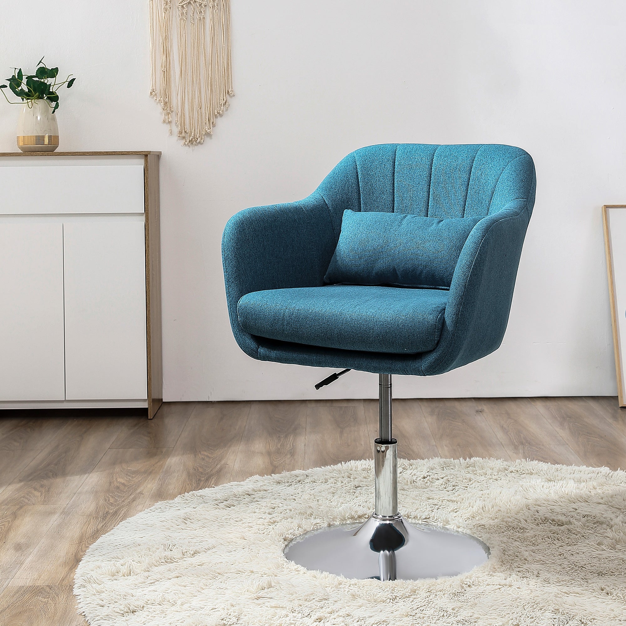 HOMCOM Drehstuhl, leinenartiges Polyester, Metall, 60 x 60 x 79-91 cm, Blau