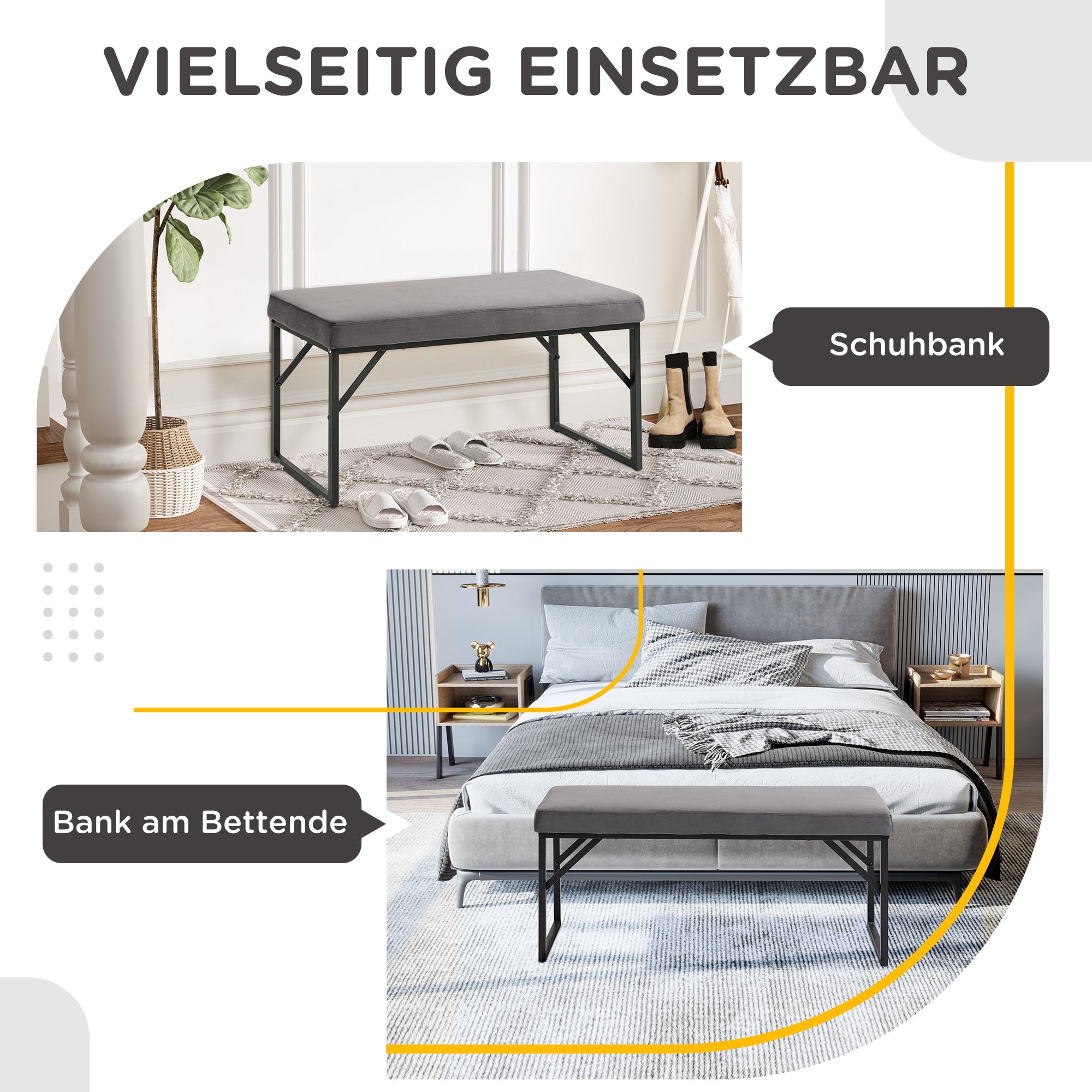 HOMCOM Sitzbank mit Polsterauflage, Schuhbank, Flurbank, inkl. Polster, Dunkelgrau + Schwarz
