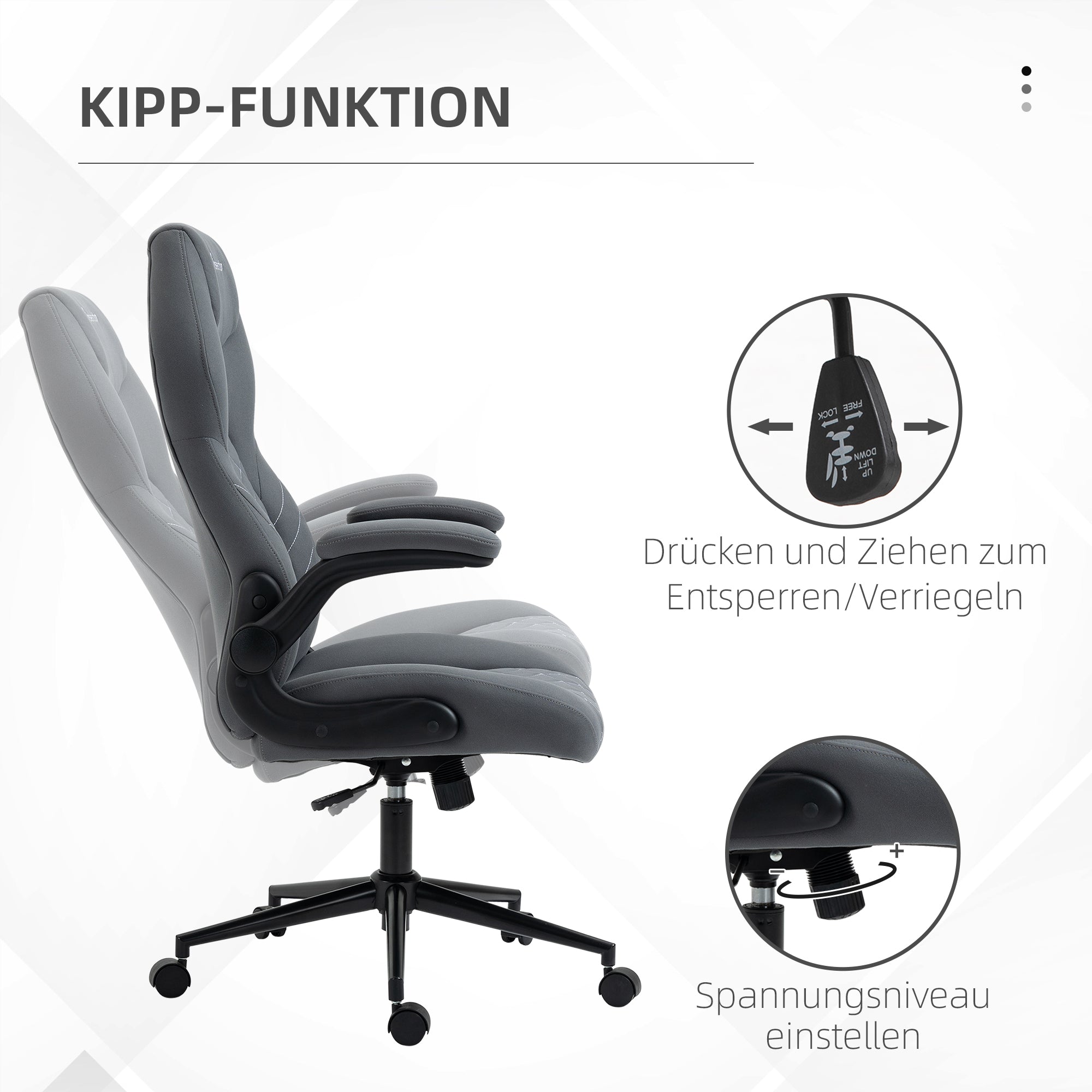 Vinsetto Bürostuhl mit Rückenlehne, höhenverstellbar, klappbare Armlehnen, Wippfunktion, dunkelgrau