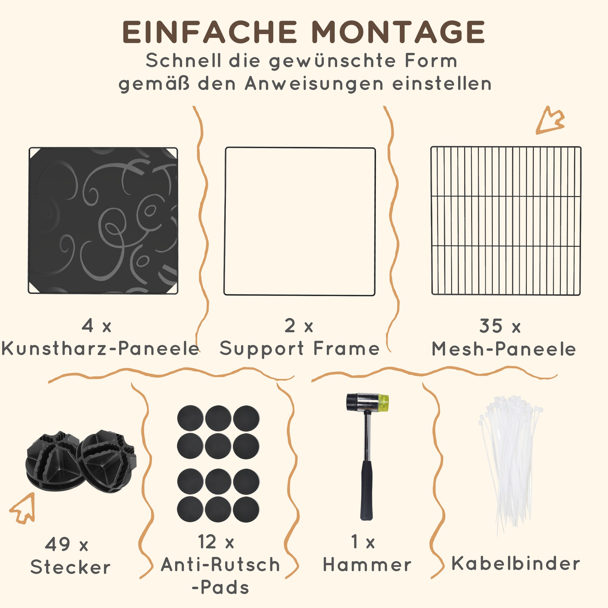 PawHut Gehege für Zwergkaninchen, 39-Paneel-Stall für kleine Haustiere, mit Rampe, für Kleintiere, Indoor, Schwarz
