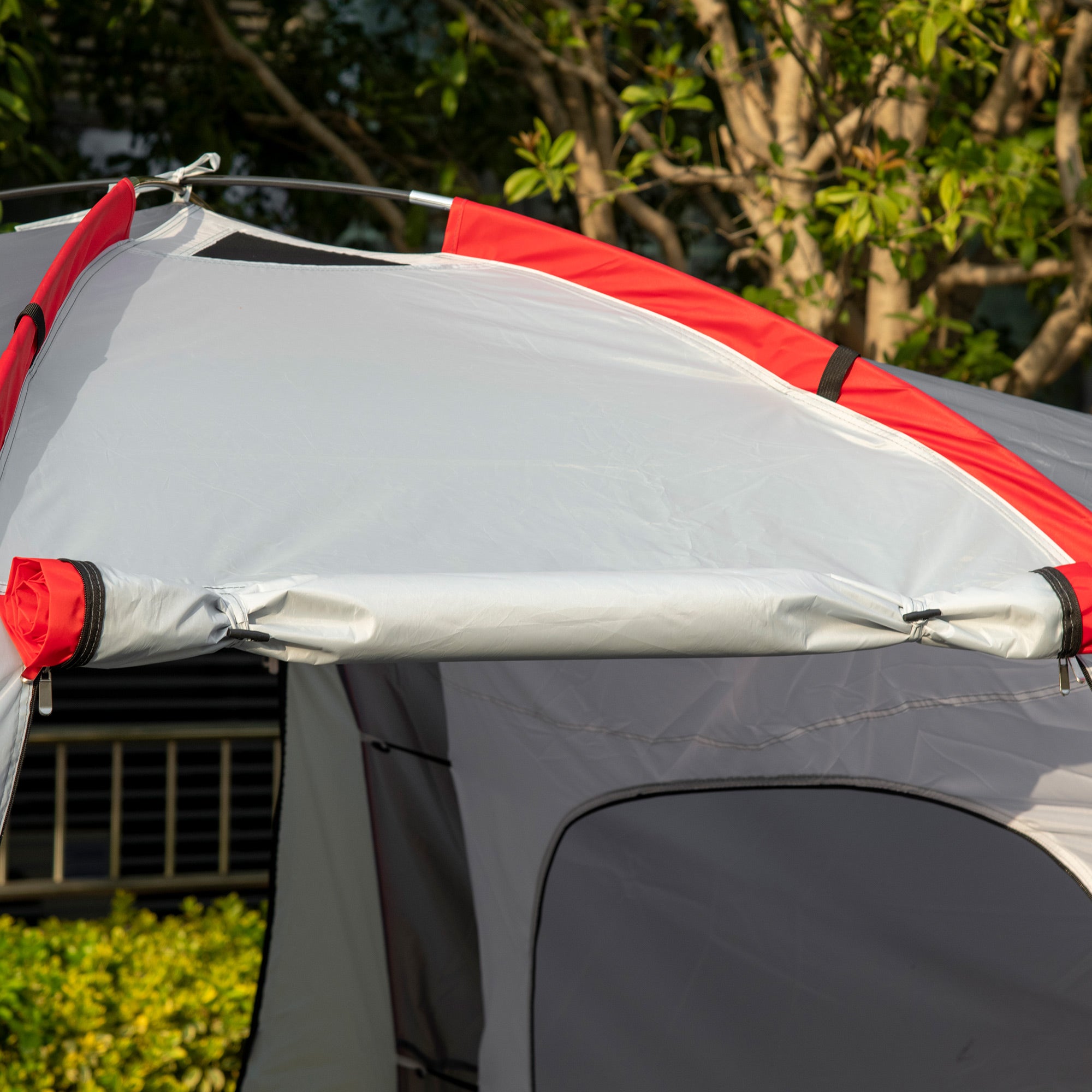 Outsunny Campingzelt, für 4 Personen, Vordach, 2 Schlafzimmer, Fenster, Zubehör, Grau