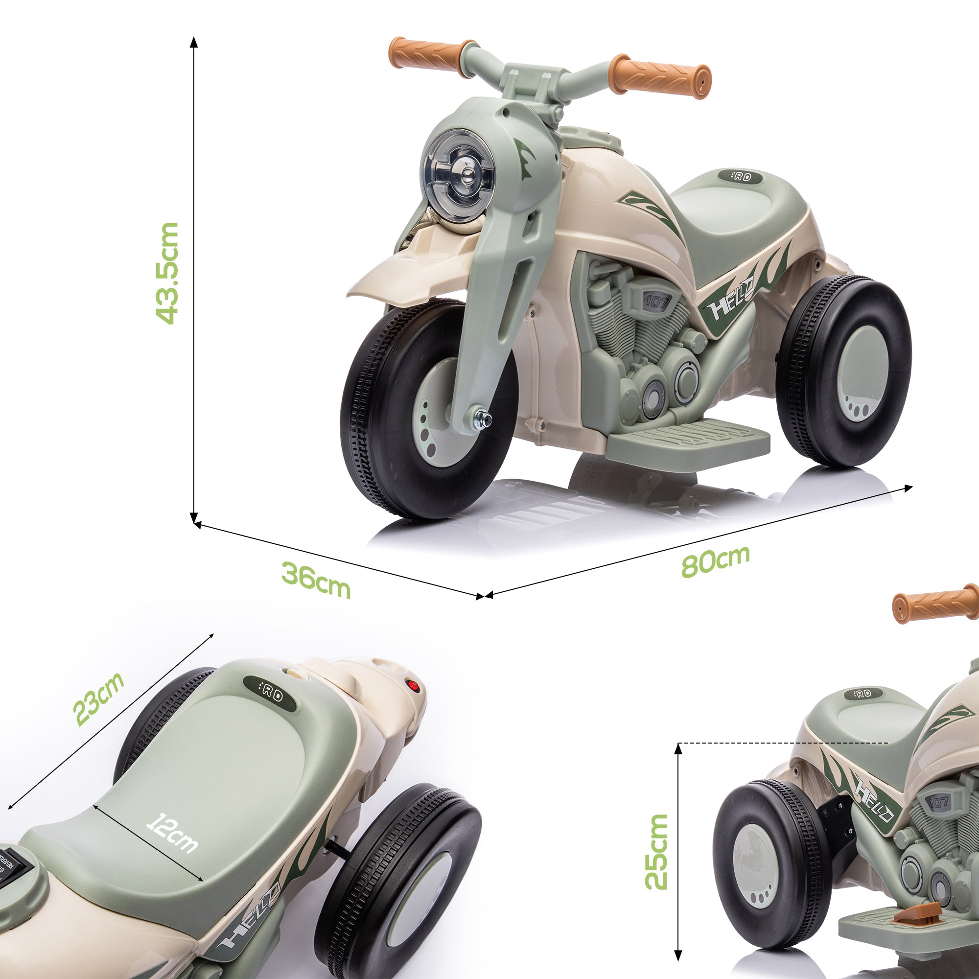 AIYAPLAY Kinder Elektro-Motorrad, 6V Kindermotorrad mit Musik, Blasen 2,5-3 km/h, für 2-5 Jahre Kinder