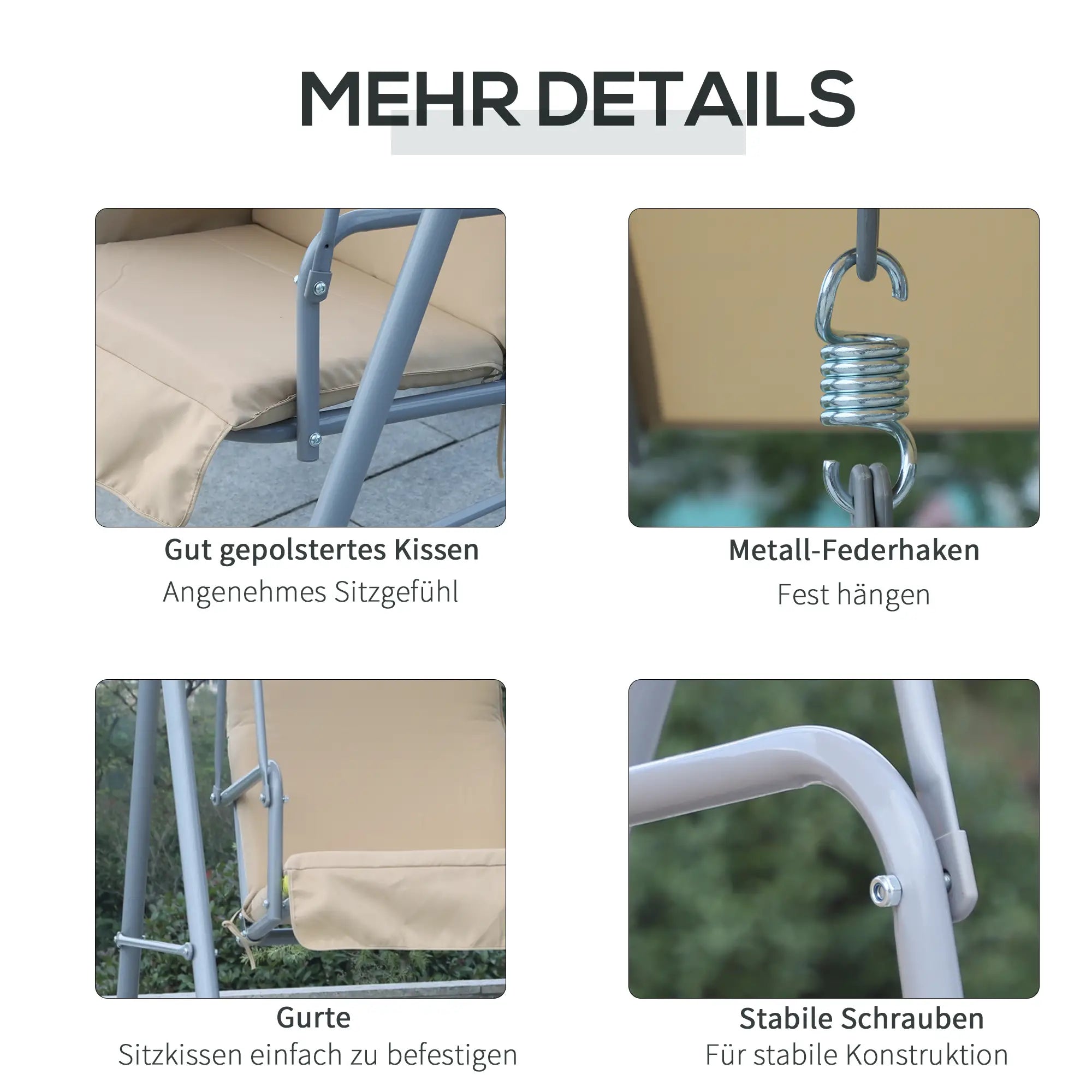 Outsunny Hollywoodschaukel 2-Sitzer mit Sonnendach Becherhalter