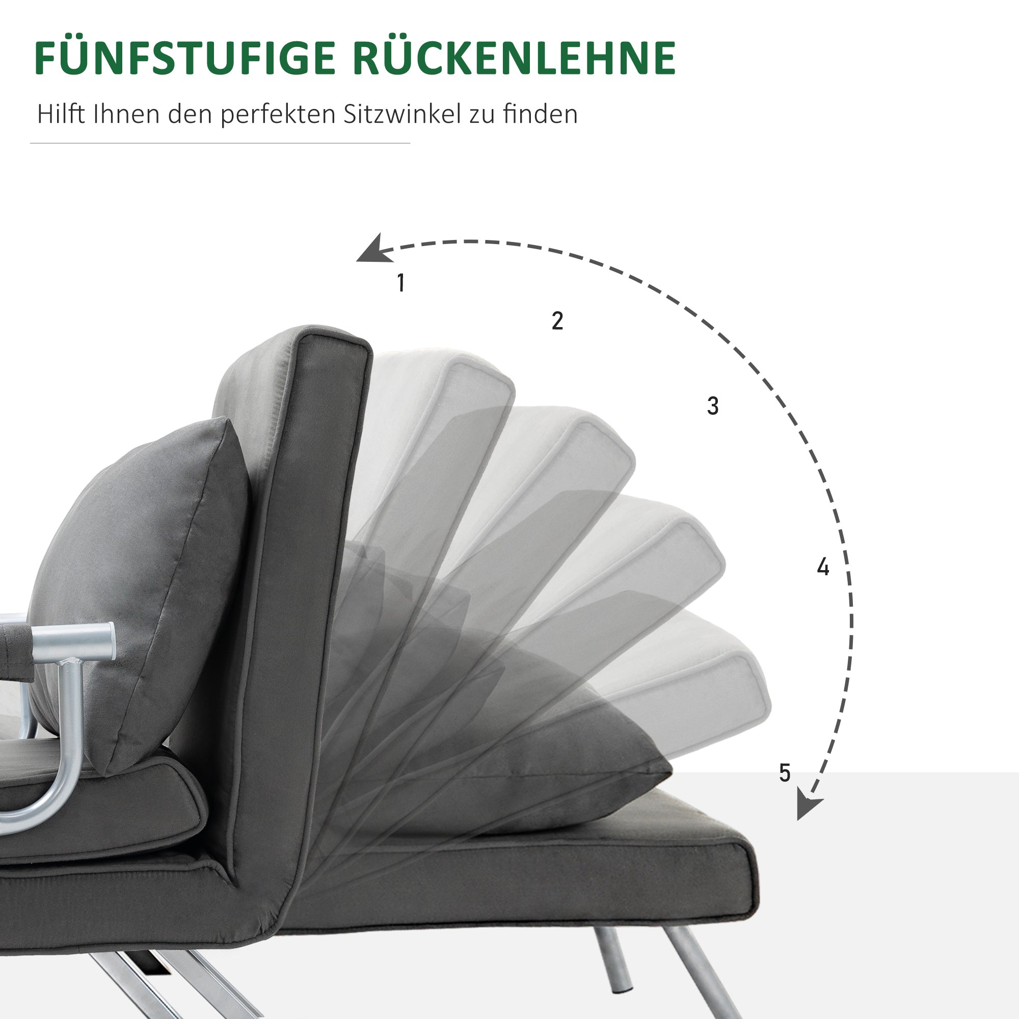 HOMCOM Relaxsessel Liegesessel Sessel, Liegefunktion, Gästebett, 65 cm x 69 cm x 80 cm, Grau