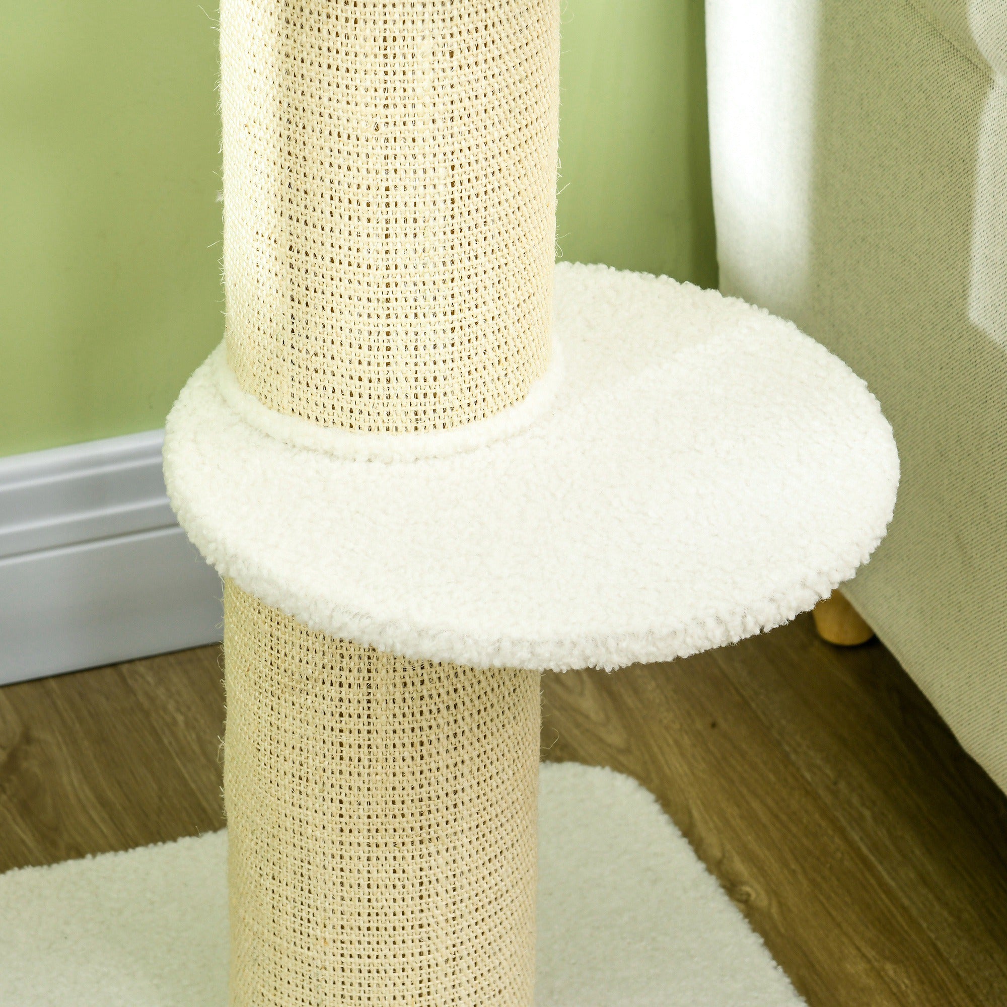PawHut Katzenbaum  91cm Spielbaum mit Katzenbett, Plattform Lammwolle Creme