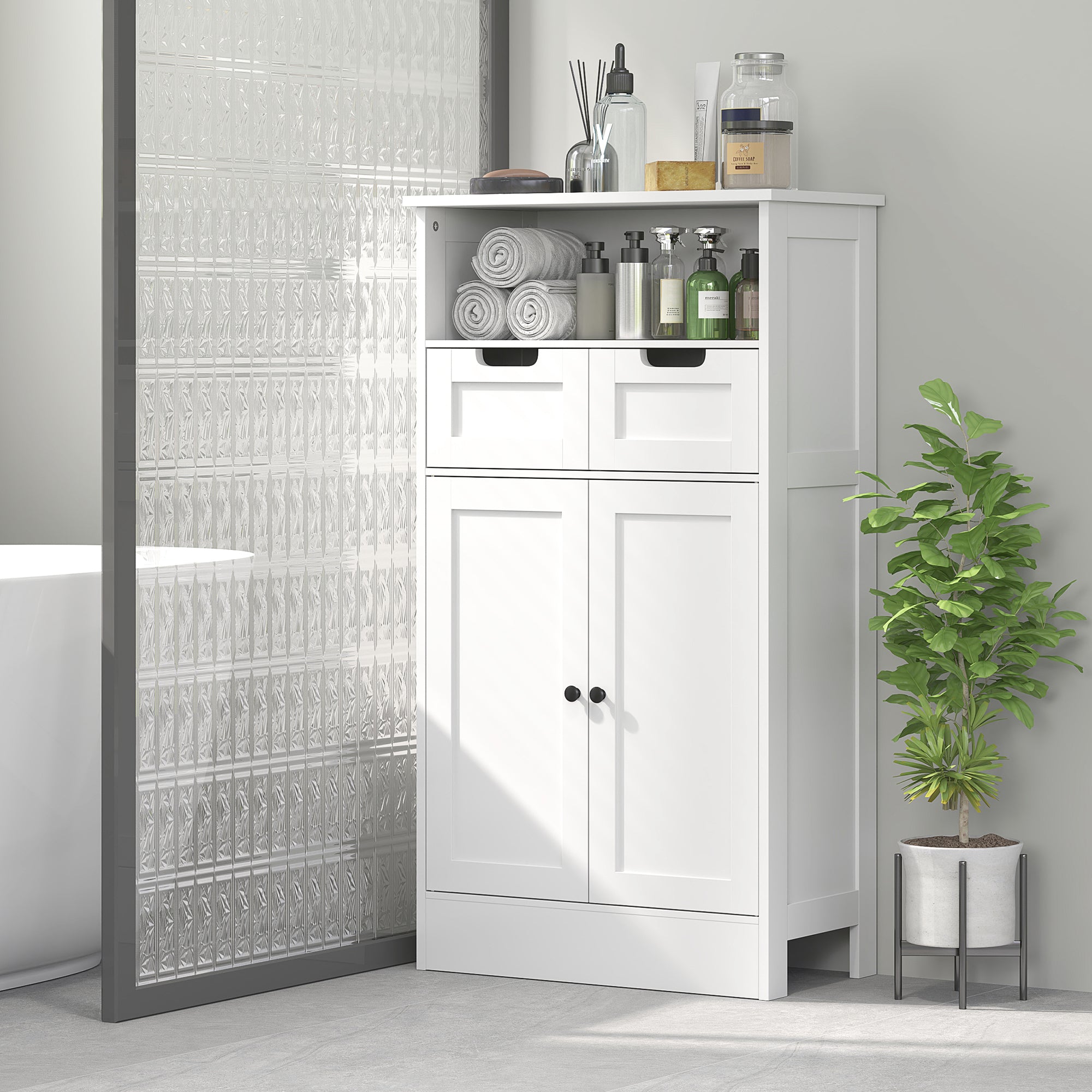 kleankin Badzimmerschrank 60x30x108,8 cm Weiß mit 2 Schubladen