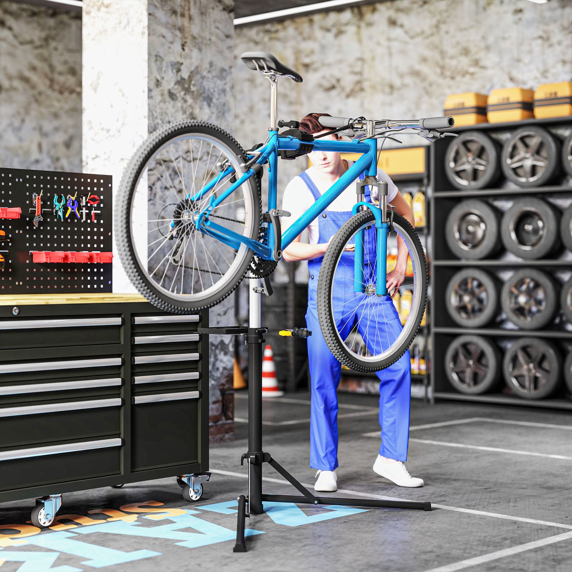 HOMCOM Fahrrad-Reparatur-Ständer, Halter für Fahrräder zum Warten und Reparieren, 40 kg belastbar, höhenverstellbar, Schwarz