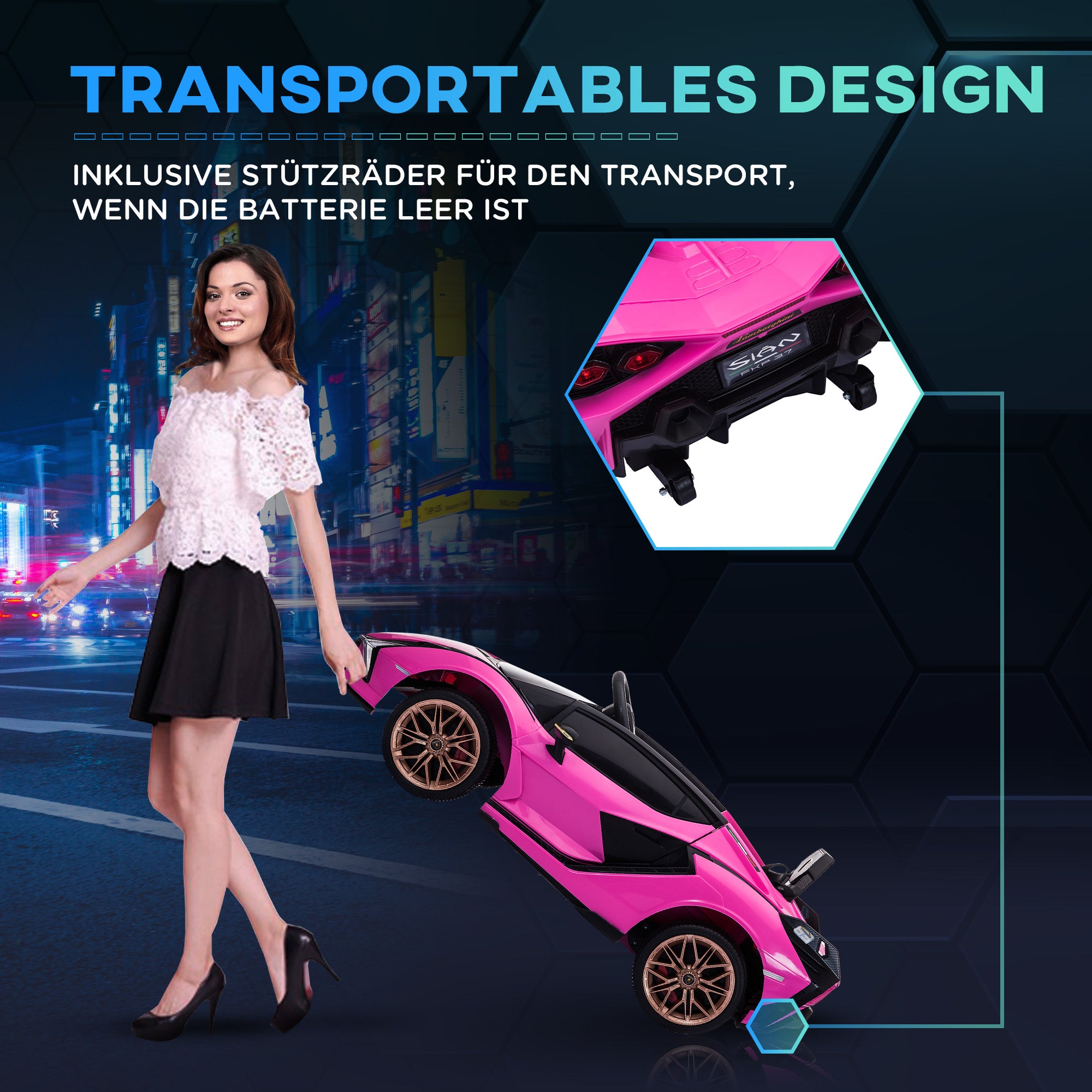 HOMCOM Kinder-Elektroauto, Lamborghini, 3-5 km/h, Fernsteuerung, für 3-5 Jahre, Rosa