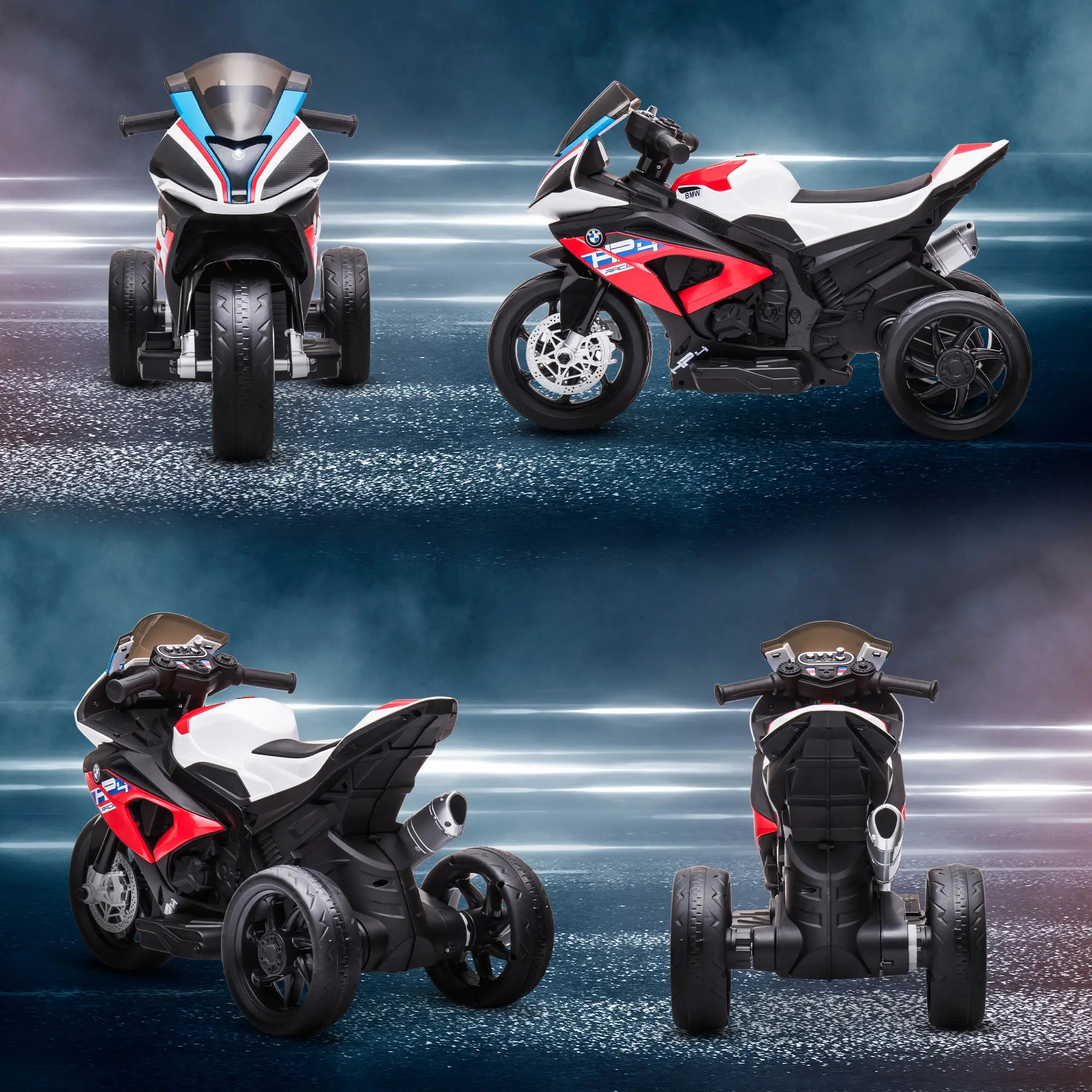HOMCOM Kinder-Elektromotorrad Musikfunktion sichere 3-Rad-Ausführung Rot