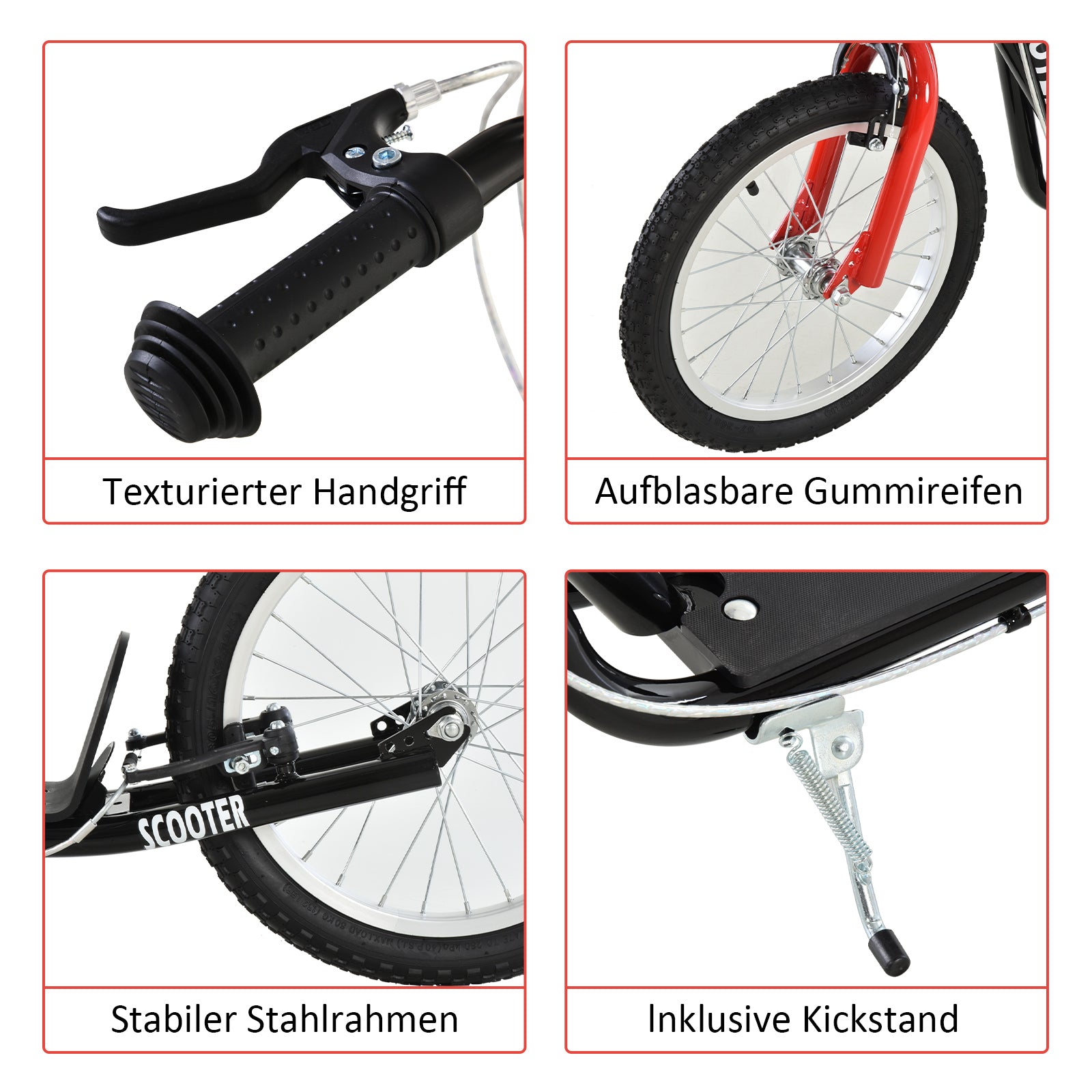 HOMCOM Kinderscooter mit Bremse höhenverstellbar Leichtbau Schwarz