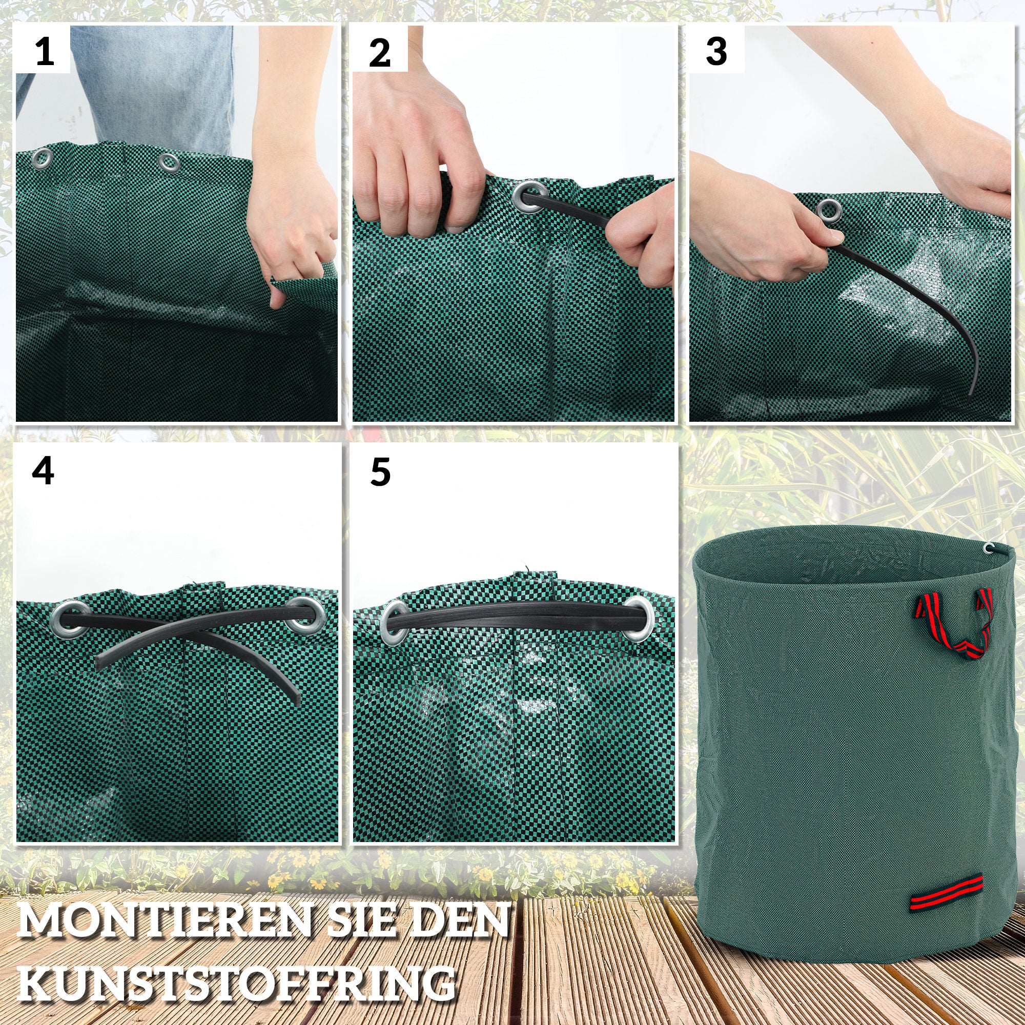 Outsunny Gartensack 3x272L wasserdicht Gartenabfallsack mit Griffe, stabil Laubsack UV Schutz Grün