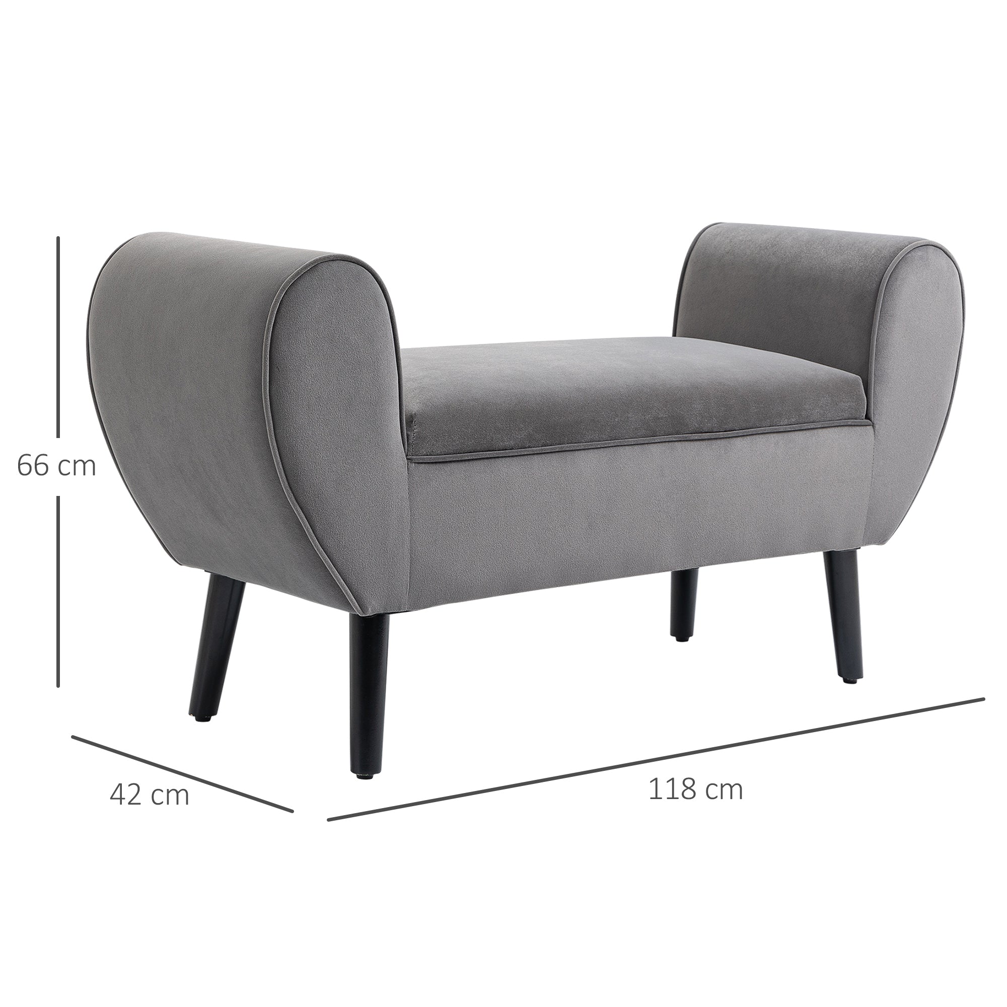 HOMCOM Polsterbank mit Stauraum und Armlehnen, Truhenbank für Flur, Schlafzimmer, Wohnzimmer, 118 x 42 x 66 cm, Dunkelgrau