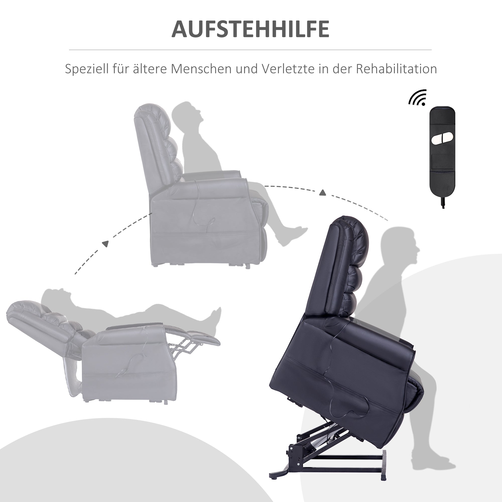 HOMCOM Massagesessel mit Aufstehhilfe, Relaxsessel mit Aufstehhilfe, inkl. Fernbedienung, Schwarz