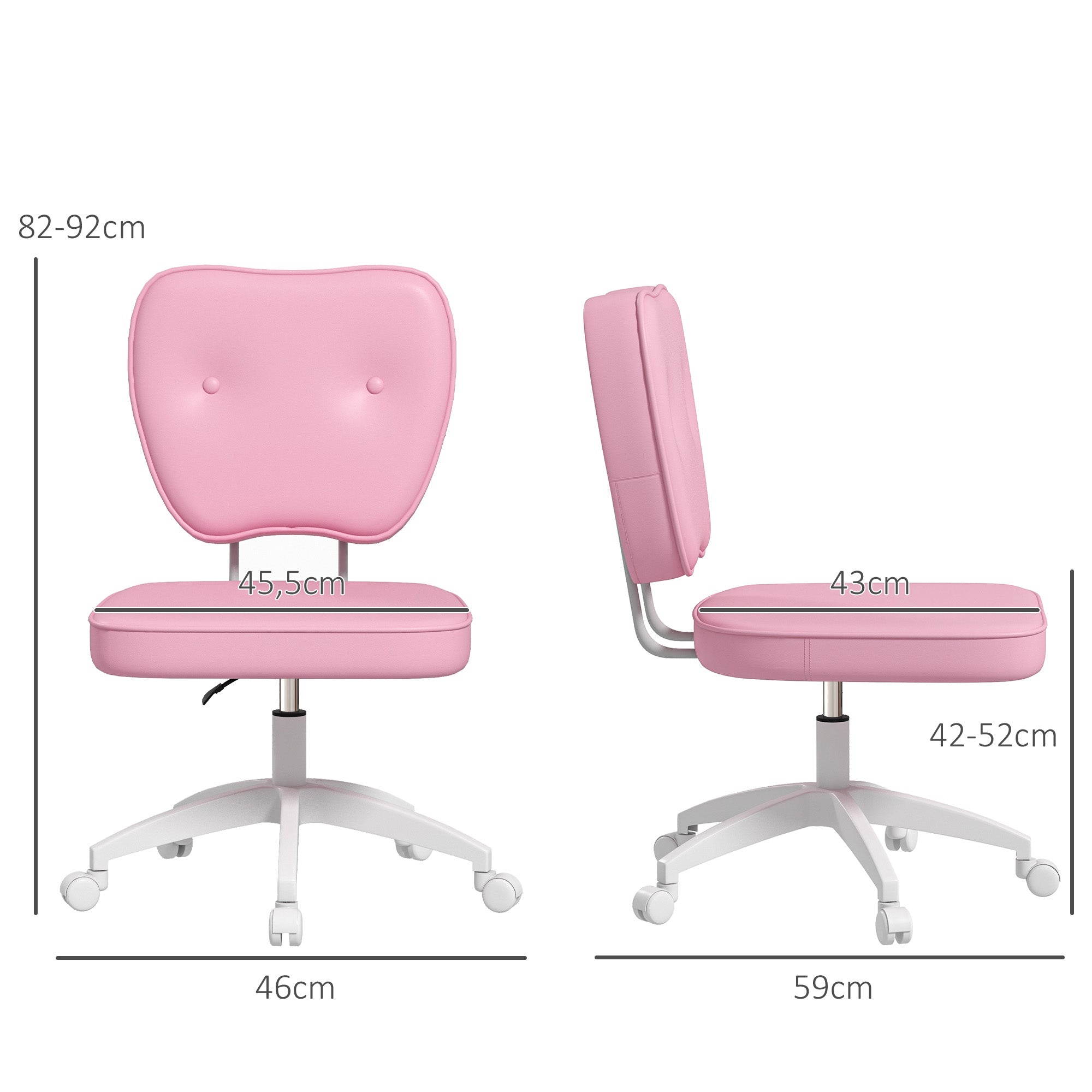 Vinsetto Bürostuhl ohne Armlehnen, höhenverstellbar, drehbar, bis 120 kg, Kunstleder, Rosa