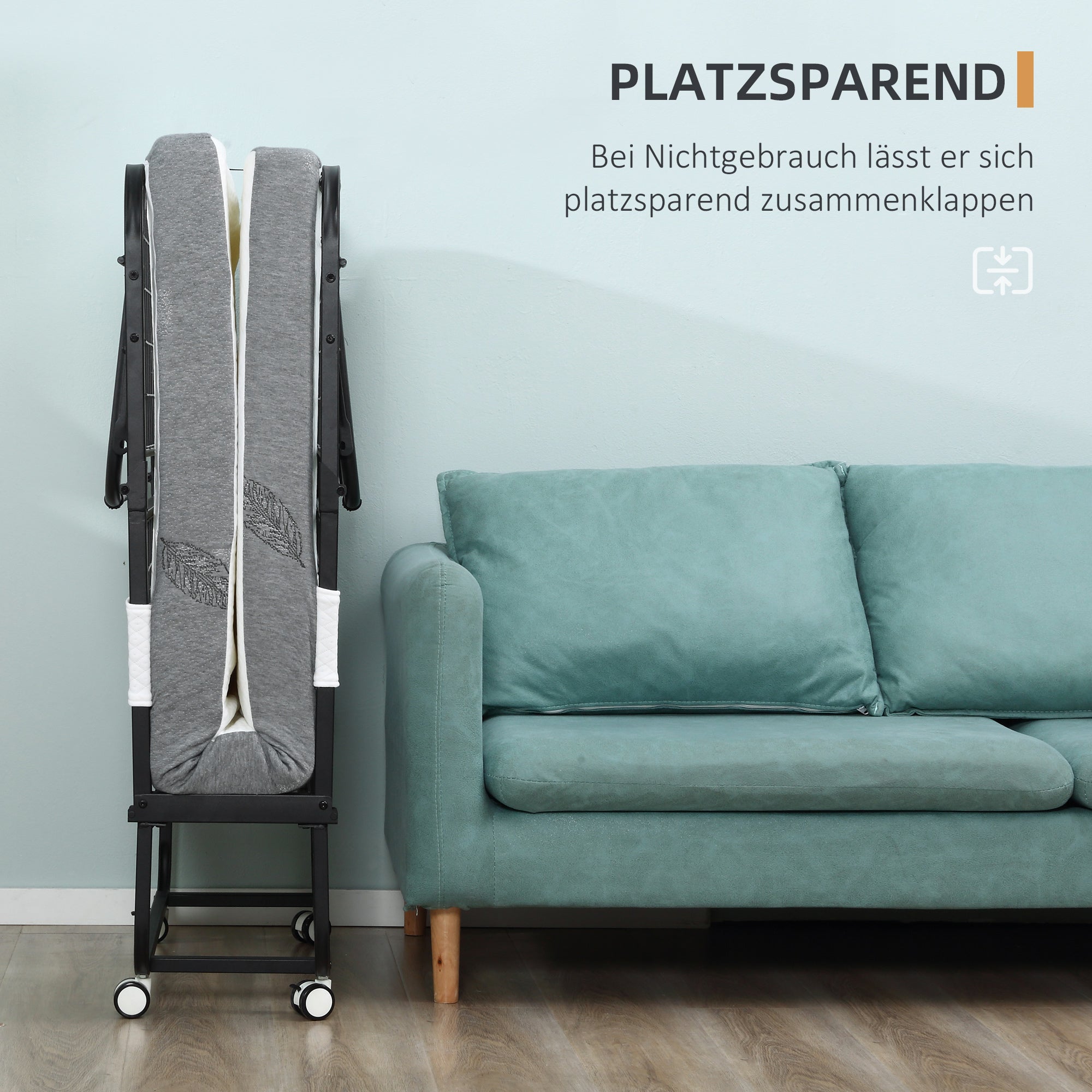 HOMCOM Gästebett Klappbett mit Rollen Stahl+Schaumstoff Weiß+Schwarz 200 x 80 x 42,5 cm
