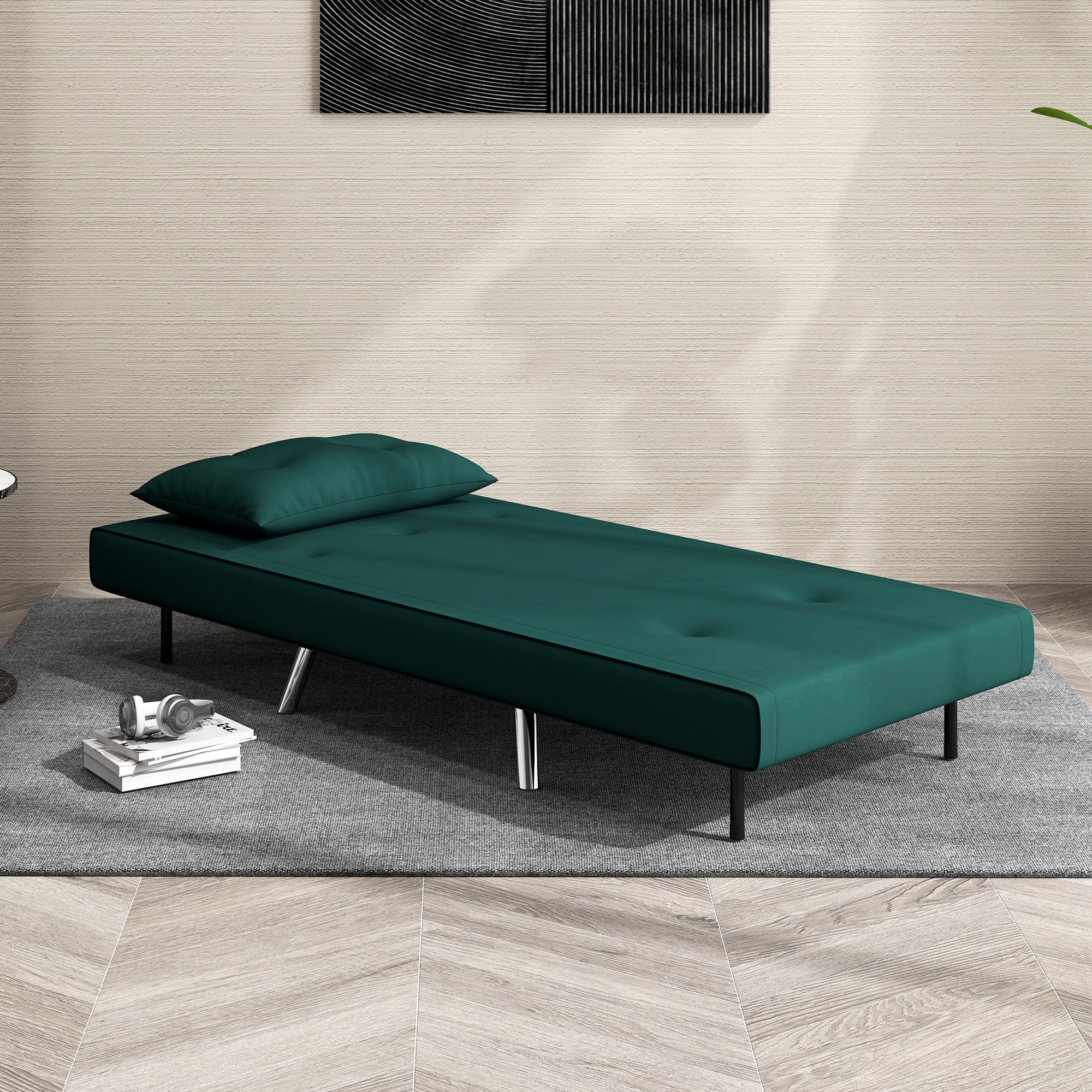 HOMCOM Liegesessel Sessel mit Liegefunktion Schlafsessel, Knopfheftung, Leinenoptik, 77 cm x 88 cm x 83 cm, Grün