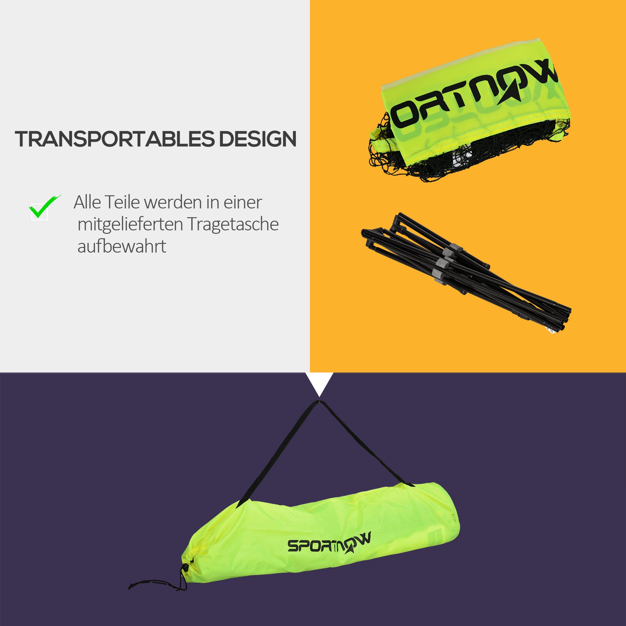 SPORTNOW Badmintonnetz höhenverstellbar 107-155 cm, für Badminton, Tennis, Pickleball, Volleyball, inkl. Tasche
