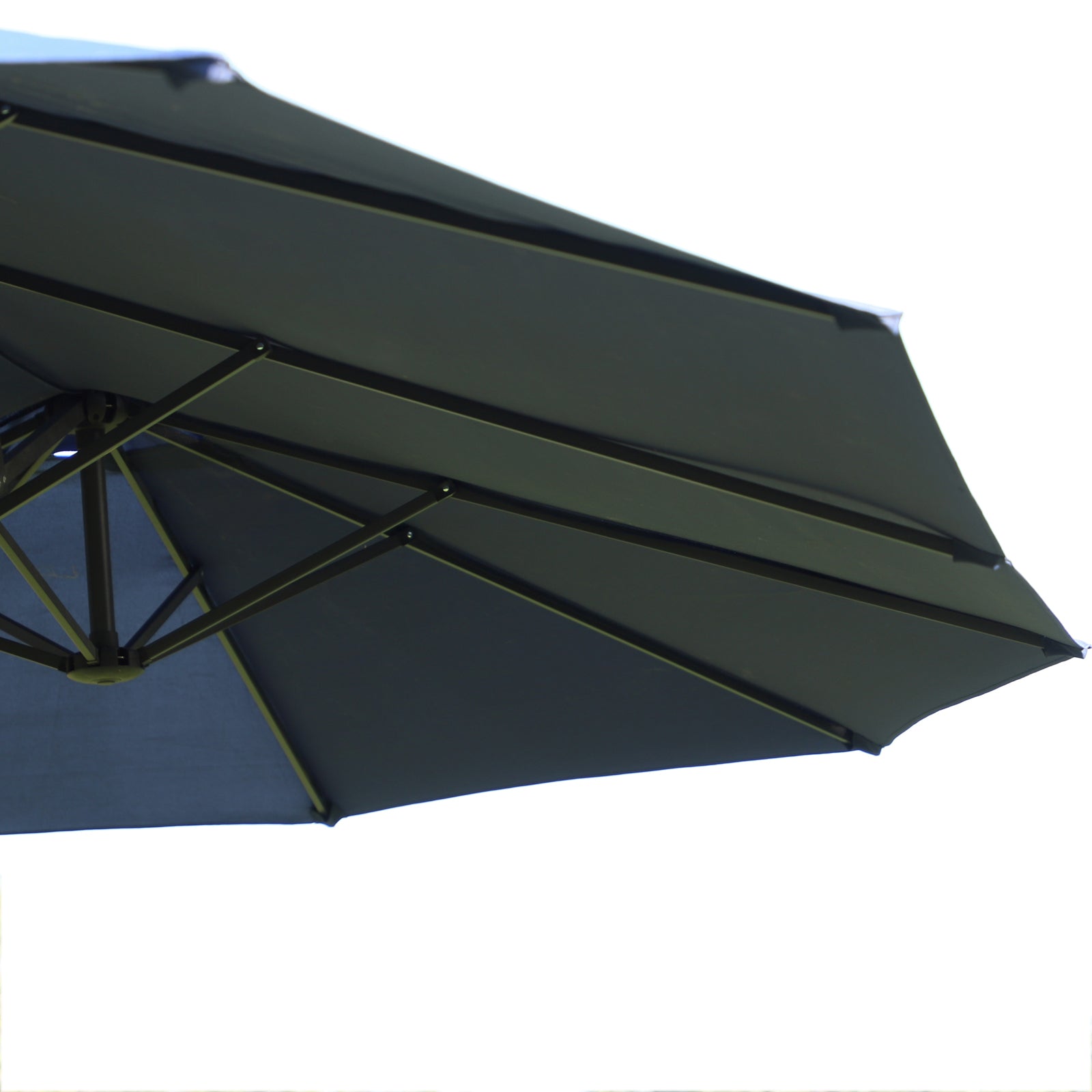 Outsunny Doppelsonnenschirm 455 x 270 cm Gartenschirm mit Handkurbel oval stabil Metallstange Marktschirm Doppelsonnenschirm Terrassenschirm Sonnenschutz für Strand Balkon Terrasse Garten Blau