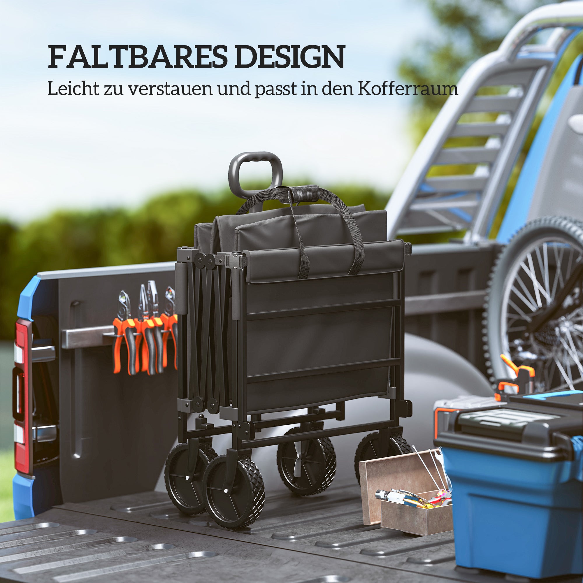 Outsunny Gartenwagen 100 kg belastbar klappbar Erweiterter Transportwagen mit herausnehmbare Plane Schwarz