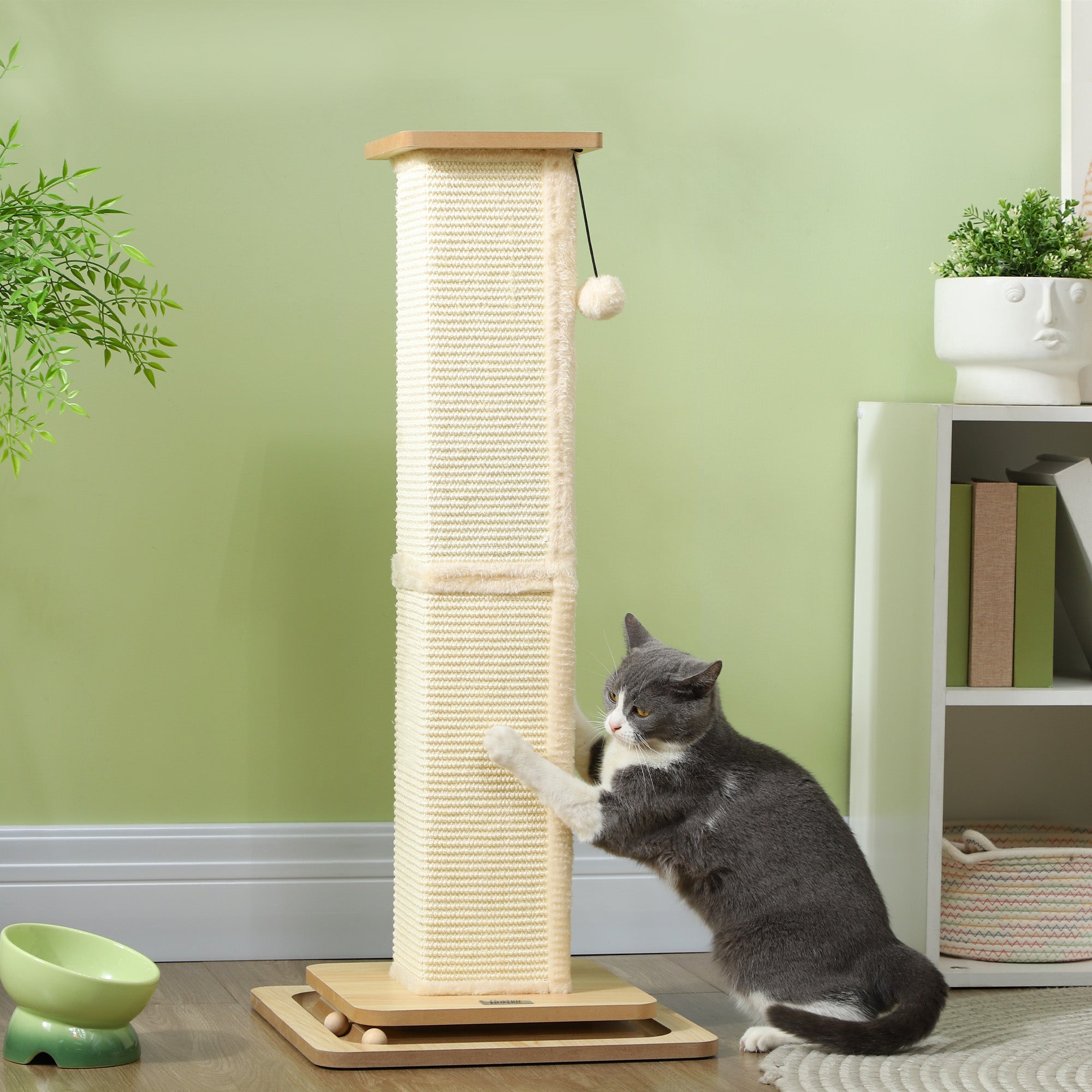 PawHut 3-in-1 Kratzstamm 87 cm mit Spielball & Sisalsäule