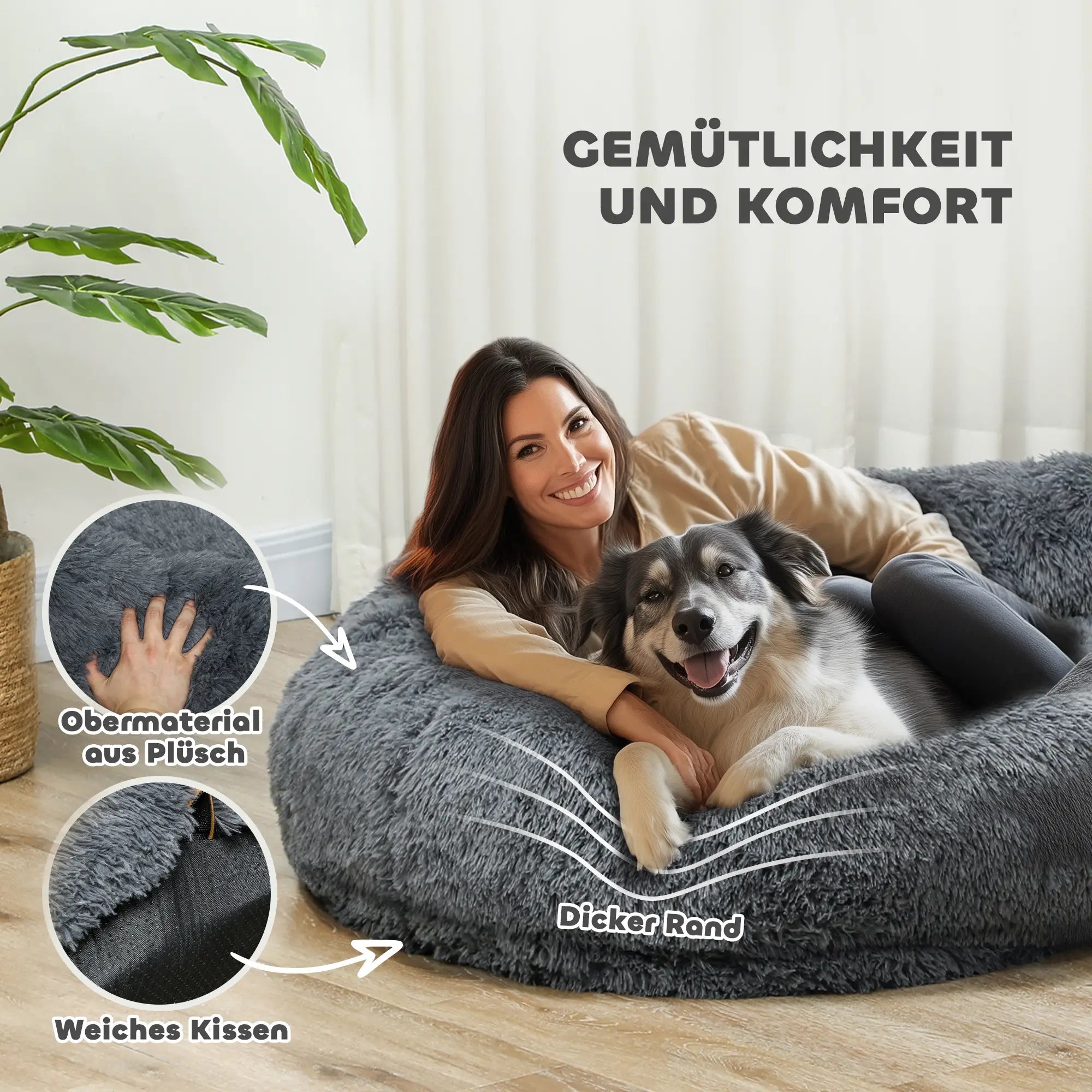 PawHut Hundebett 175x115 cm mit Haltegriff & waschbarem Bezug