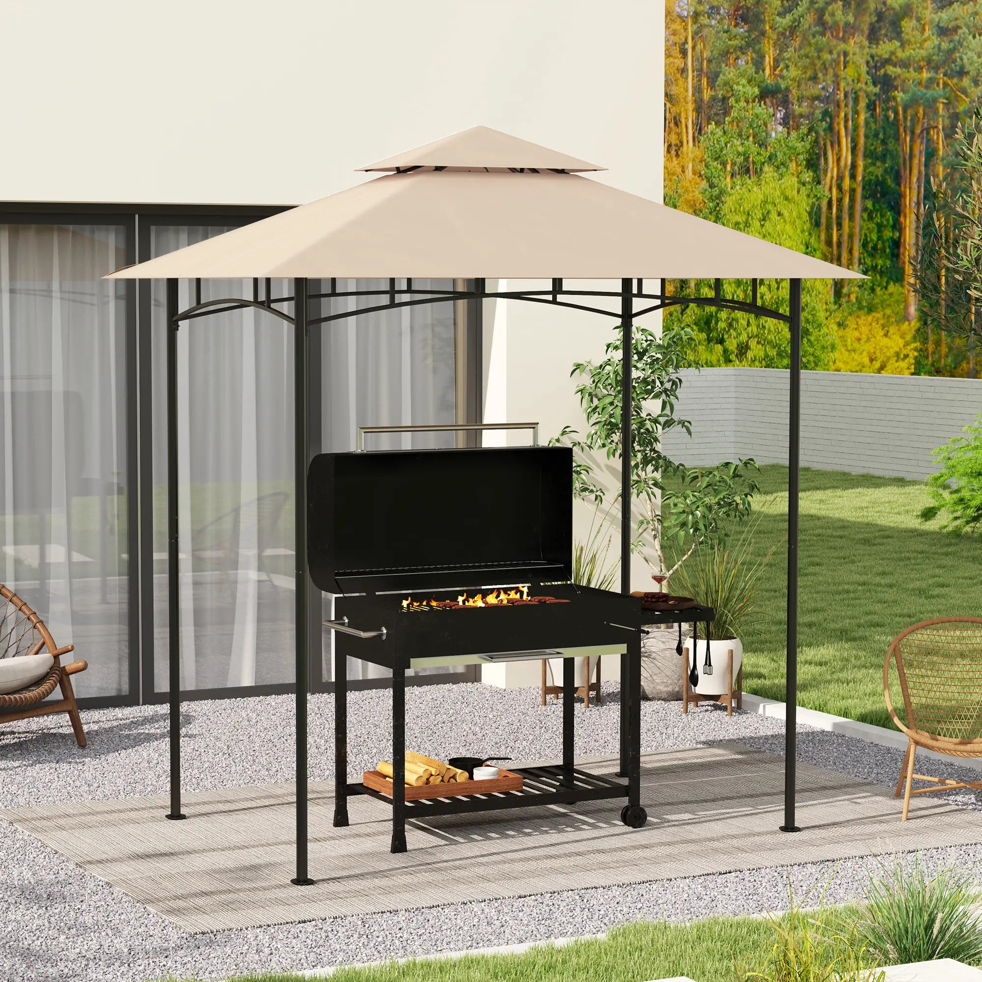 Outsunny Ersatzdach 1,5x2,4?m Beige für Grillpavillon