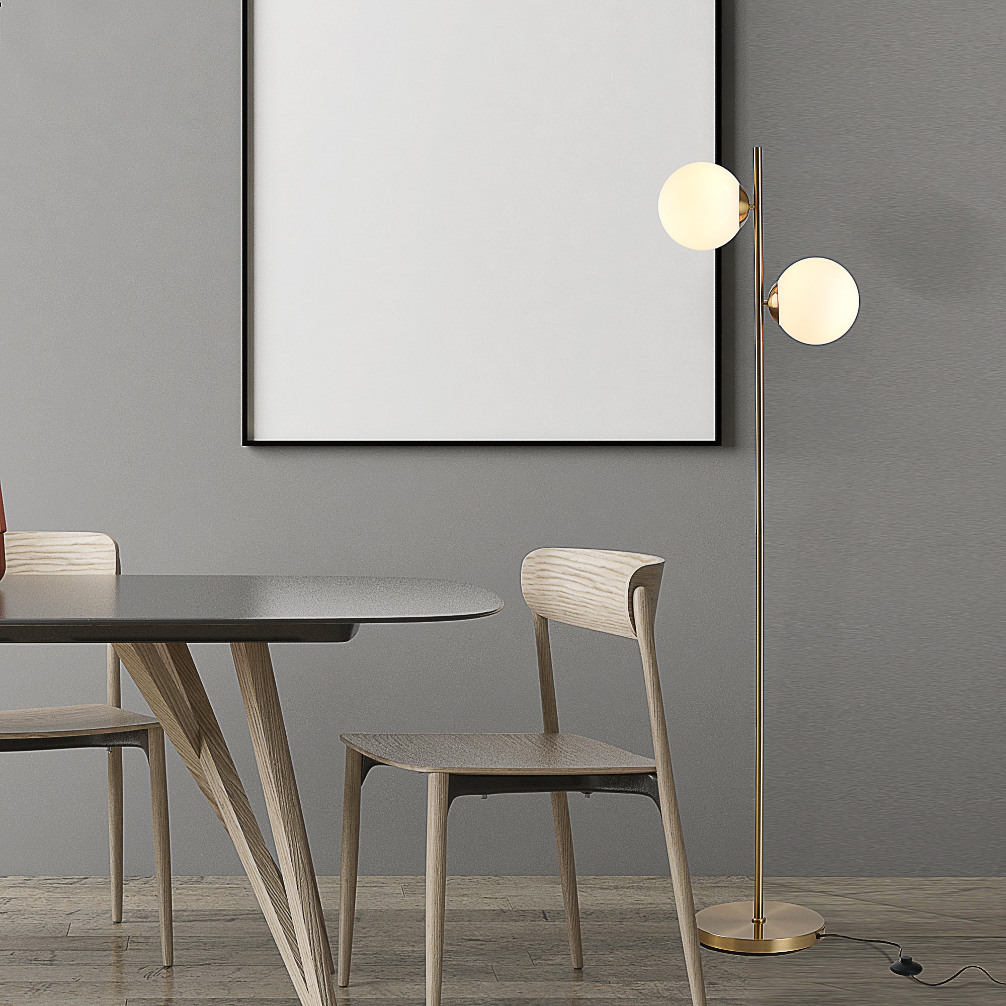 HOMCOM Stehlampe Stehleuchte Standleuchte 2-teiliger Glas-Lampenschirm, Stahl+Glas, 39 x 28 x 165cm (Golden+Weiß)