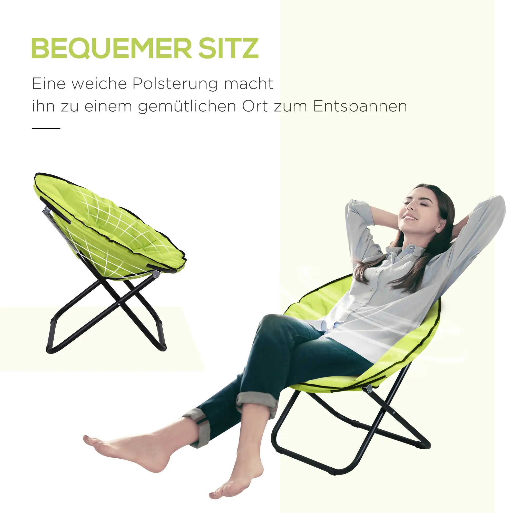 Outsunny Moonchair Klappstuhl Gelb, gepolstert, bis 120?kg belastbar