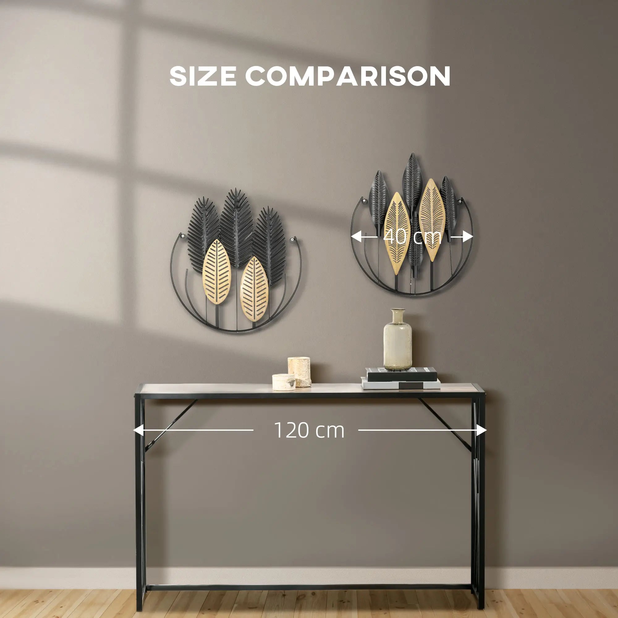 HOMCOM 3D Wandbild 2er-Set mit Aufhängung Eisen Schwarz Natur