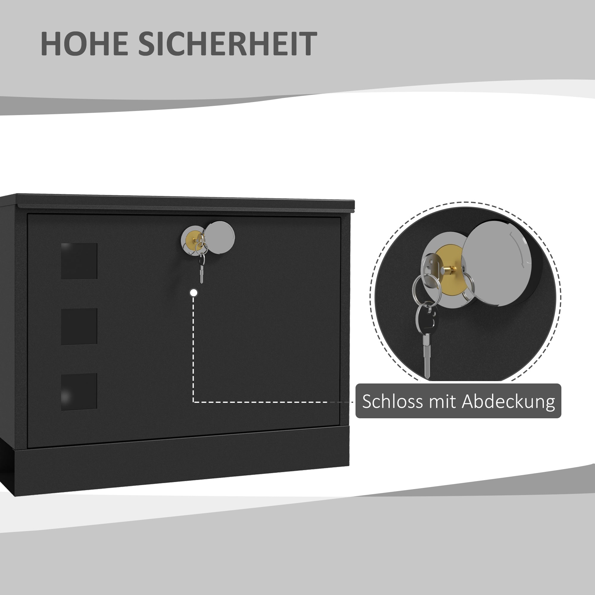 HOMCOM Briefkasten Metallbriefkasten, modern, abschließbar, 36,5 x 11,5 x 29 cm, Schwarz
