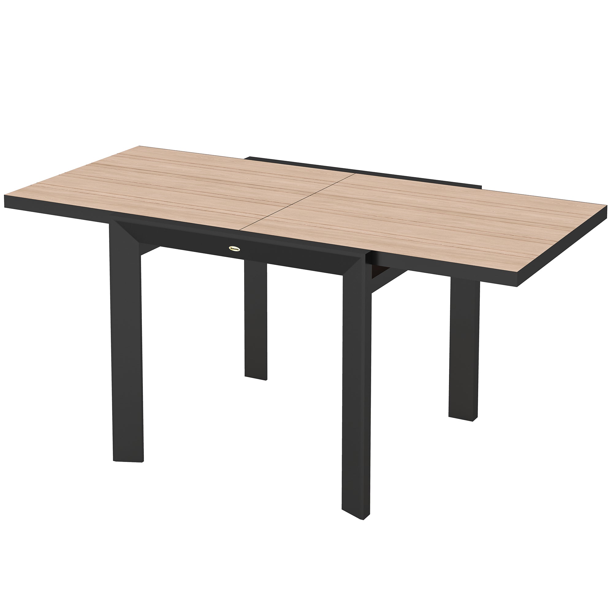 Outsunny Gartentisch Ausziehbarer Aluminium 80/160x80 cm Wetterfest Balkontisch für 6 Personen Naturholz