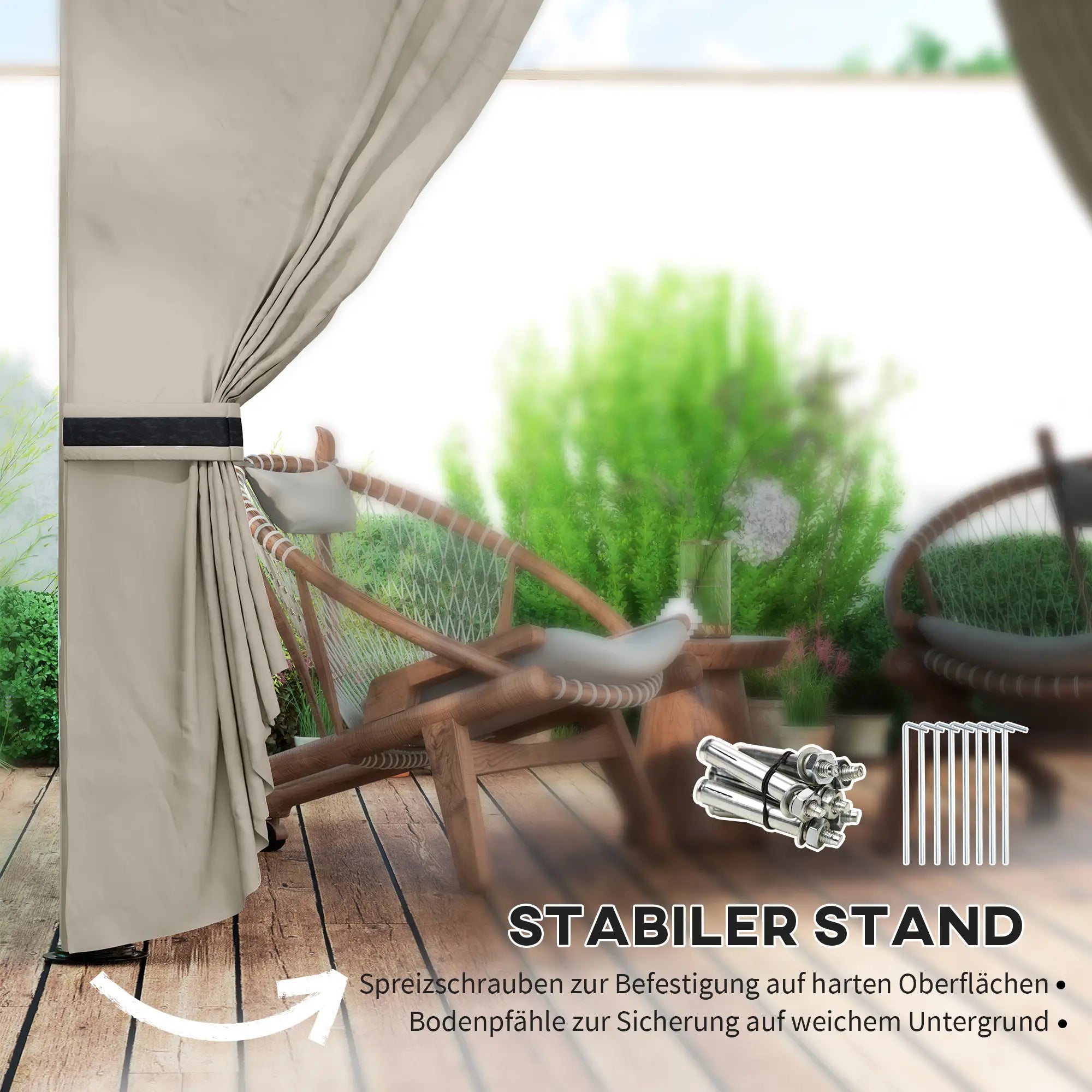 Outsunny 3,4 x 3,4 m Gartenpavillon, Bierzelt mit Lüftungsdach, Bogenfenstern, Stahlgestell, Hellgrau