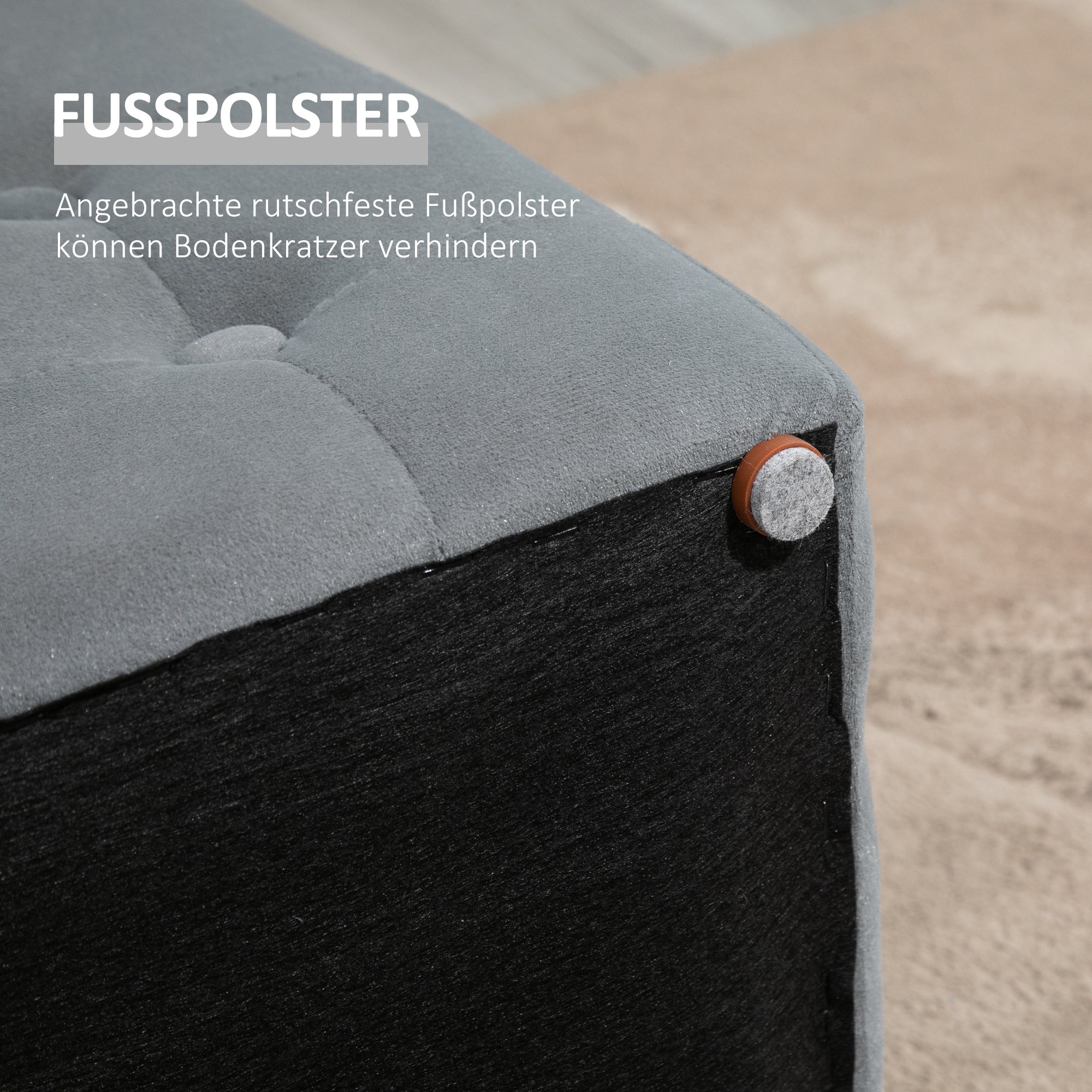 HOMCOM 3-teiliges Set mit Stauraum, 2 x Sitzhocker, Polster-Sitztruhe, Fußhocker, Aufbewahrungsbox, Fußablage, belastbar bis 130 kg, Mikrofaserstoff, Schaumstoff, 75 x 40 x 42 cm, Hellgrau