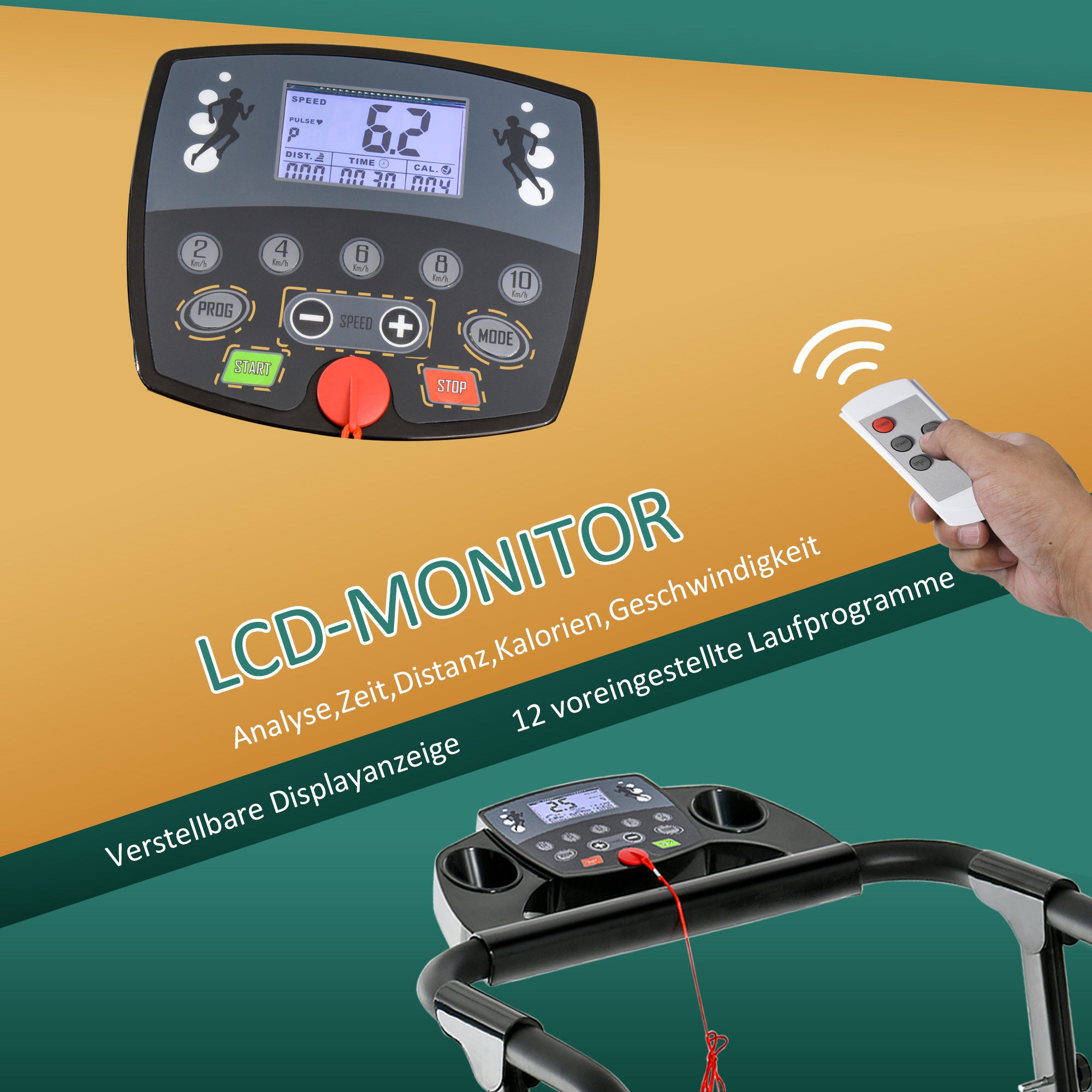 homcom Elektrisches Laufband, faltbar, mit LCD-Display, Geschwindigkeit 0,8-10km/h und 3 Programme, Leistung 500 W, 123 x 62 x 117 cm, Schwarz