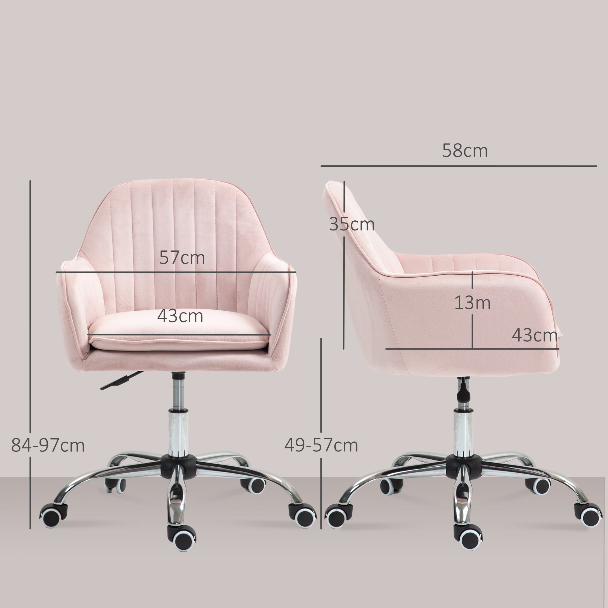HOMCOM Schreibtischstuhl Höhenverstellbarer Bürostuhl Drehbar Homeoffice Stuhl mit Rücken- und Armlehne Rosa