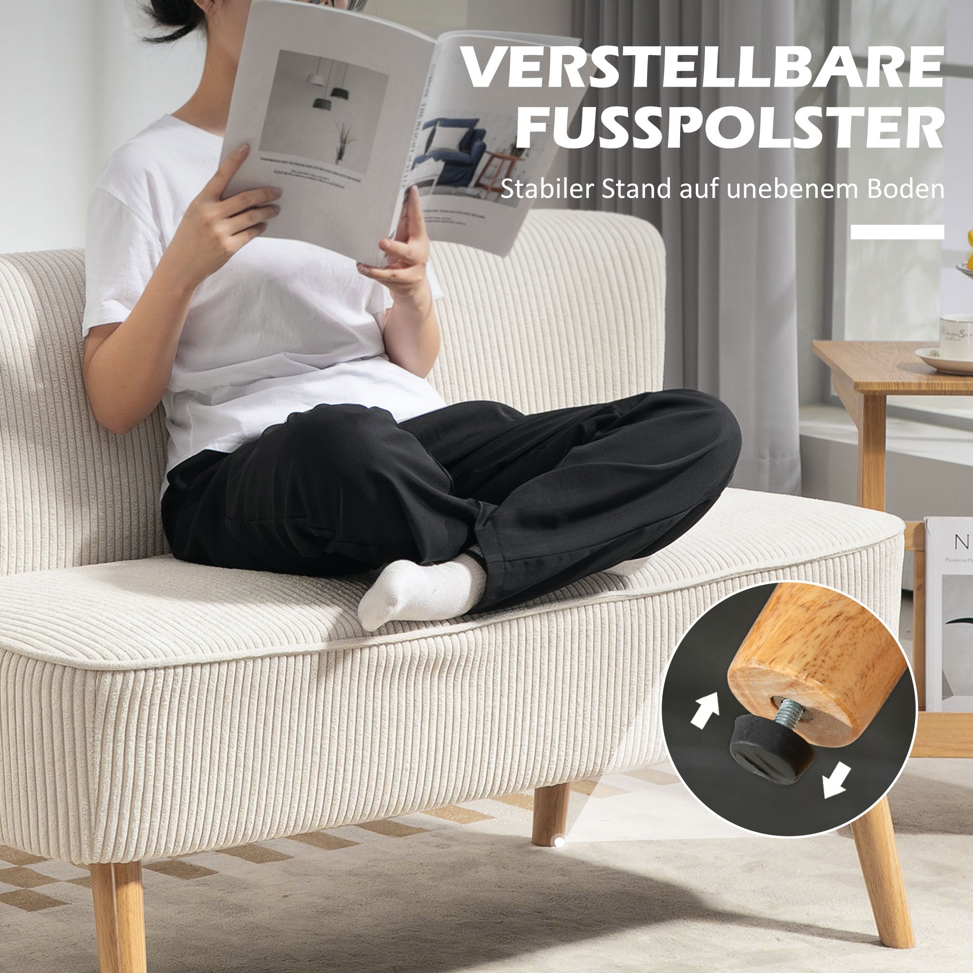 HOMCOM 2-Sitzer Sofa, weiche Polsterung, pflegeleichter Bezug, bis 150 kg belastbar, 117 x 56,5 x 77 cm, Cremeweiß