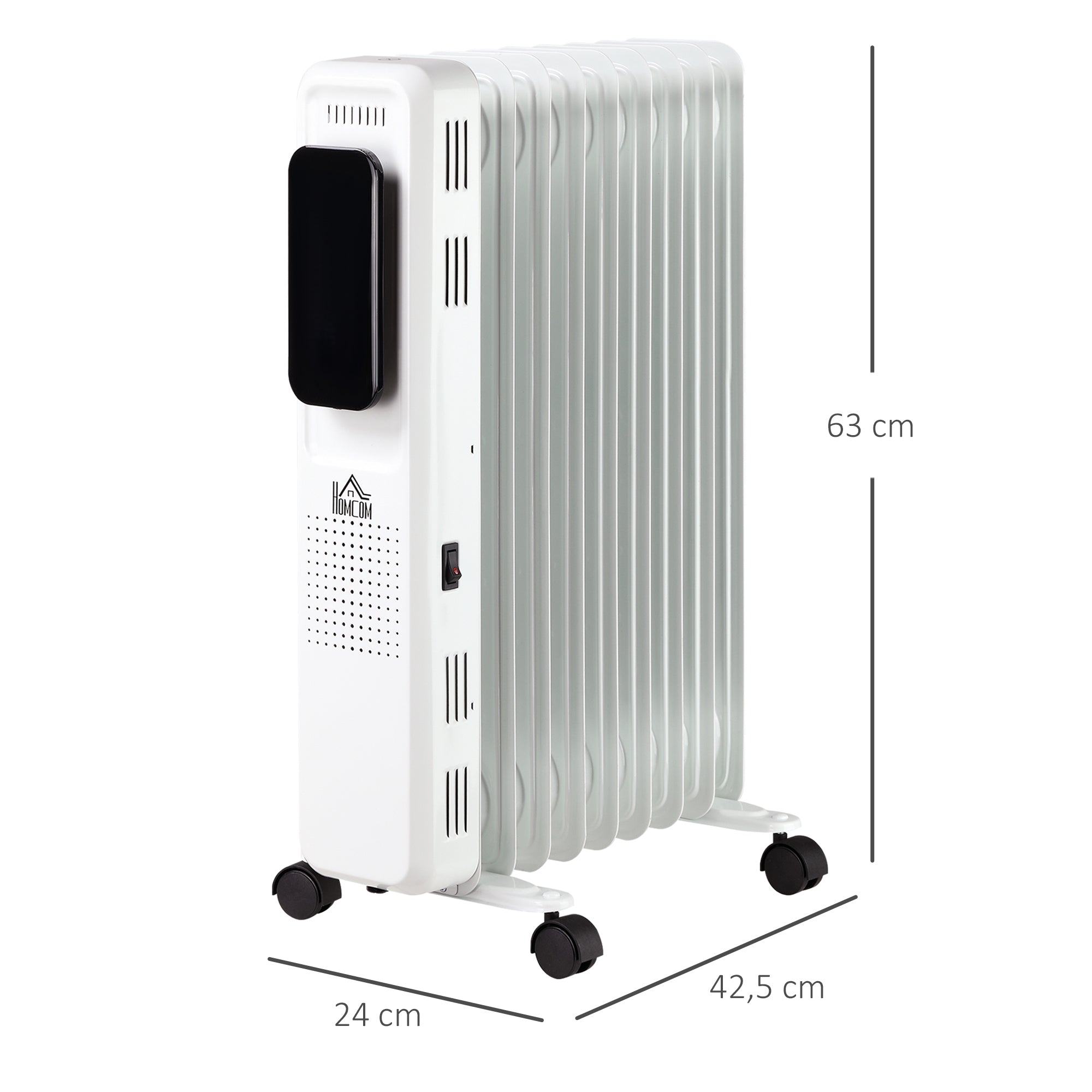 HOMCOM Ölheizung, 3 Heizstufen, Touch-Display, 15-35° C, 2000 W, Stahl, weiß, 42,5 x 24 x 63cm