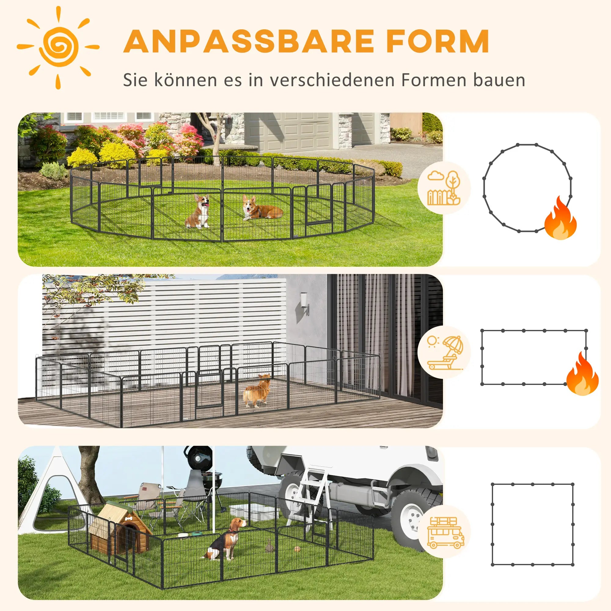 PawHut Hundekäfig Laufstall formbar teilbar Indoor Outdoor