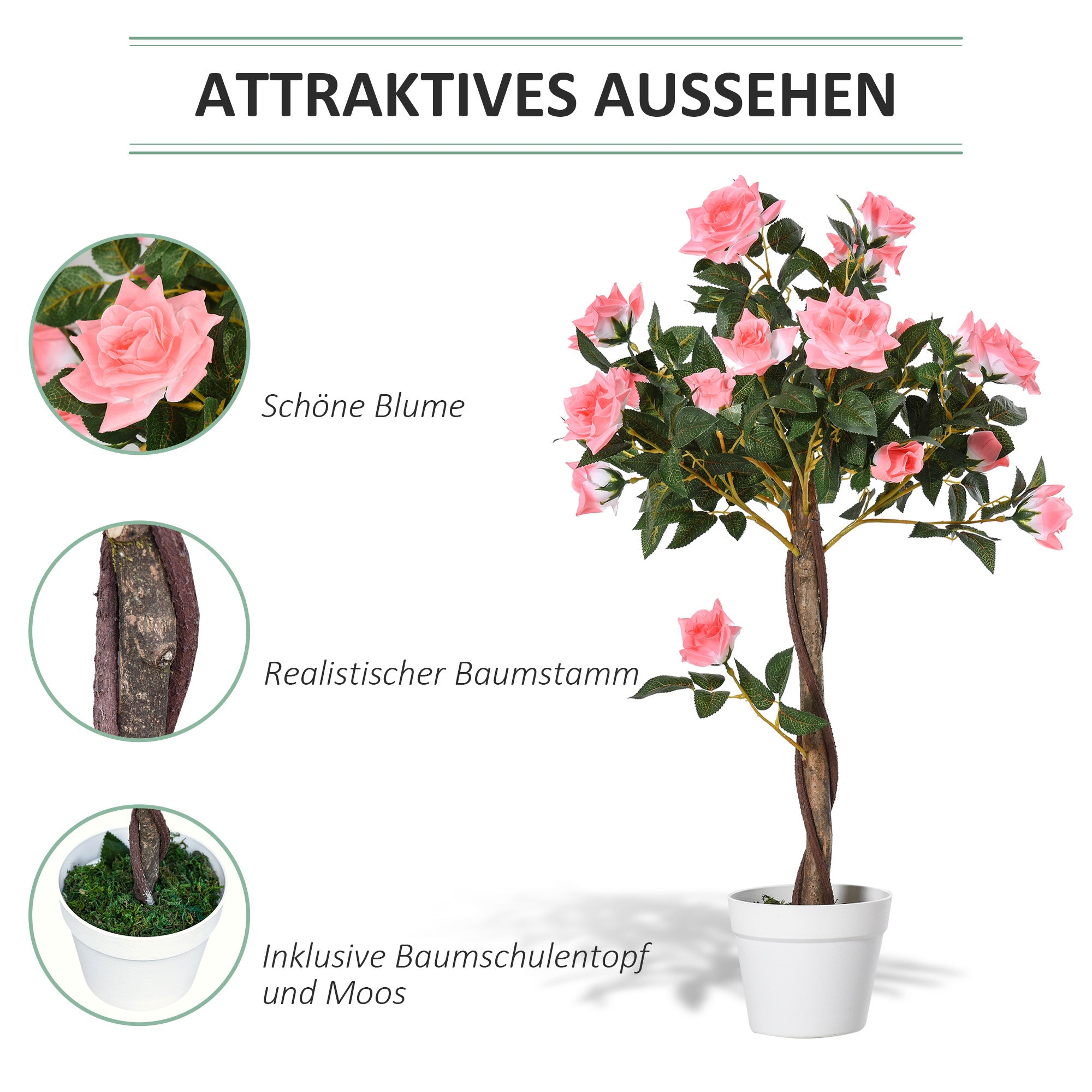 Outsunny Kunstbaum, Künstliche Pflanze im Zementtopf, Kunstpflanze