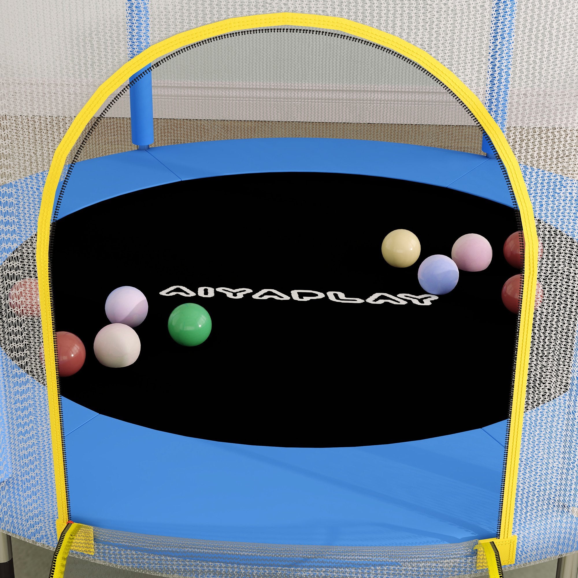 AIYAPLAY Kindertrampolin, Sicherheitsnetz, rutschfeste Beine, Reißverschlusseingang, Bunt