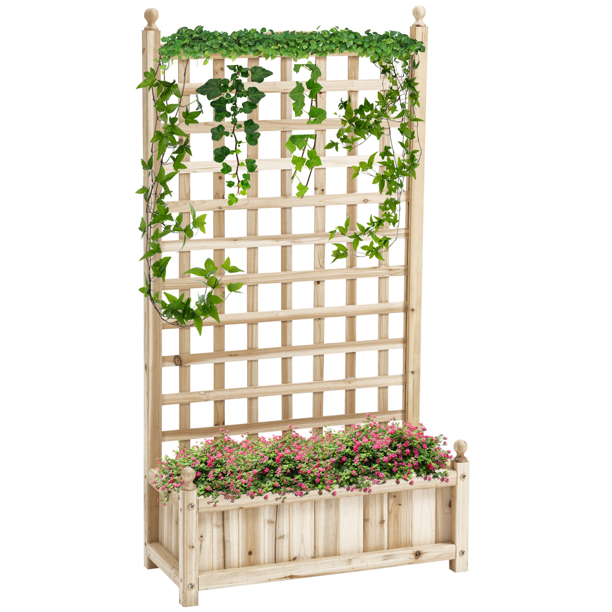 Outsunny Hochbeet Pflanzkasten mit Rankgitter Blumenkasten Rankkasten Rosenbogen mit  Rankhilfe für Kletterpflanzen Garten Holz Natur 64 x 28 x 120 cm