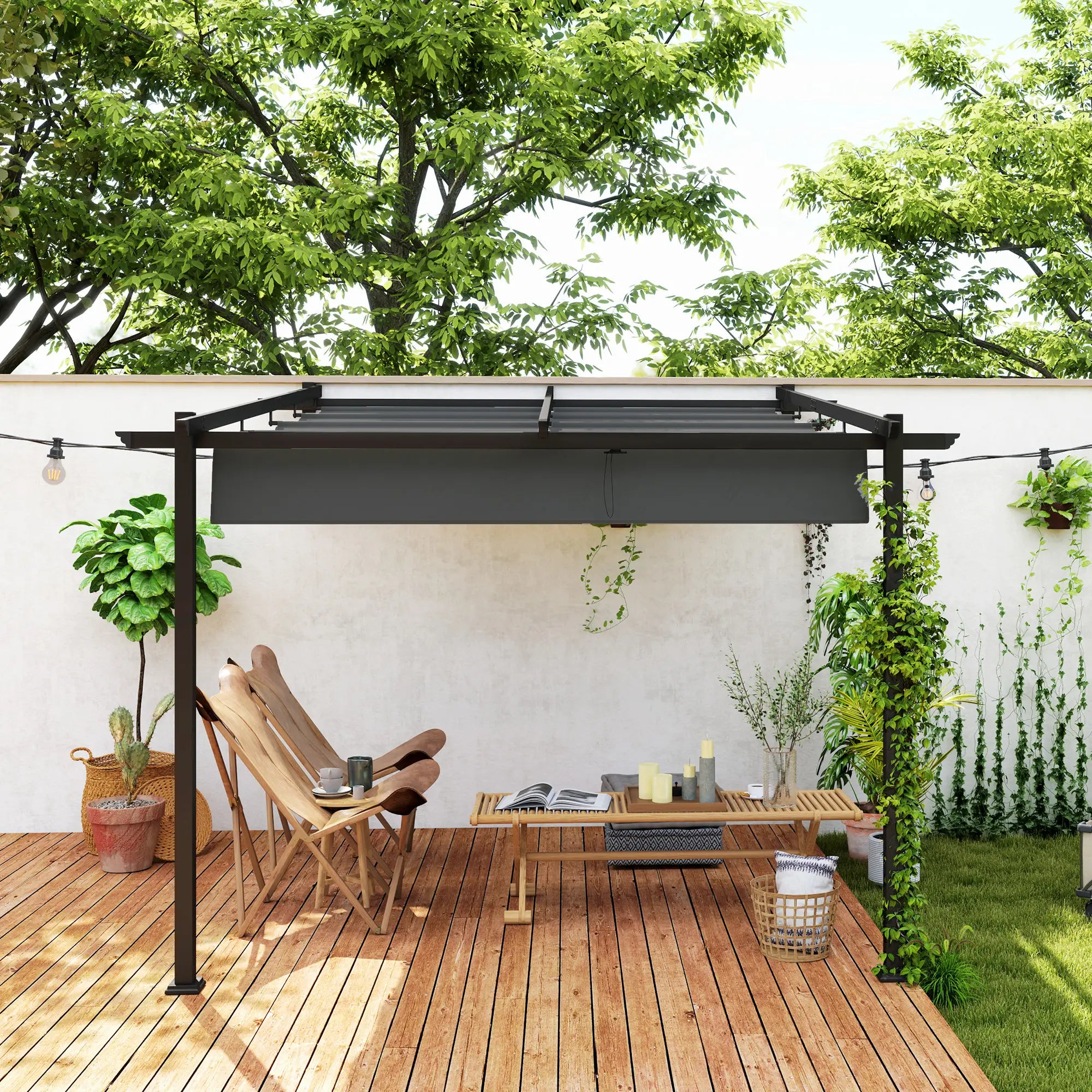 Outsunny Terrassendach 3x3 m Pergola aus Alu mit Schiebedach