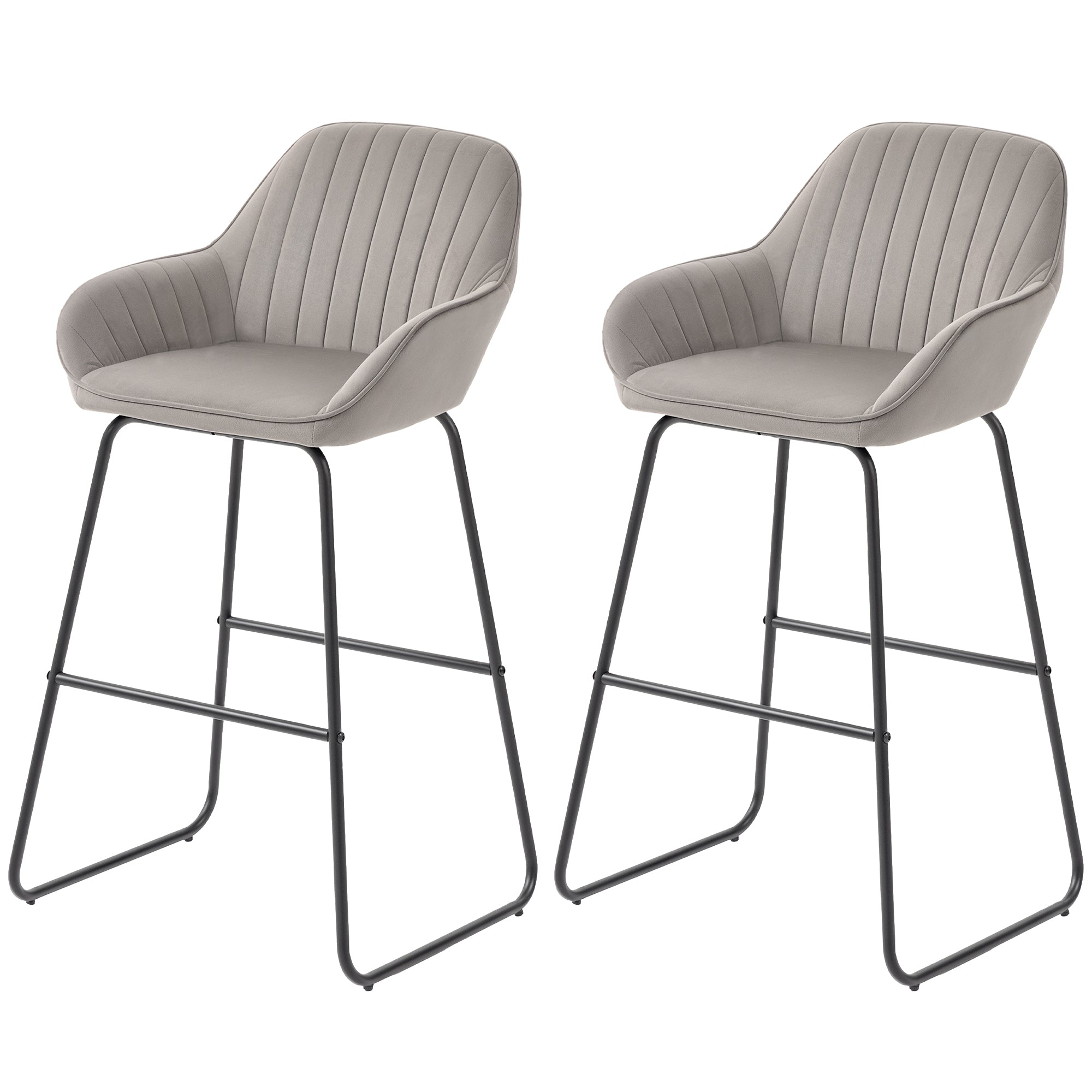 HOMCOM 2er-Set Barstühle, Barhocker mit Stoffbezug und Schaumstoffpolsterung, Polsterhocker mit Metallbeinen, Grau